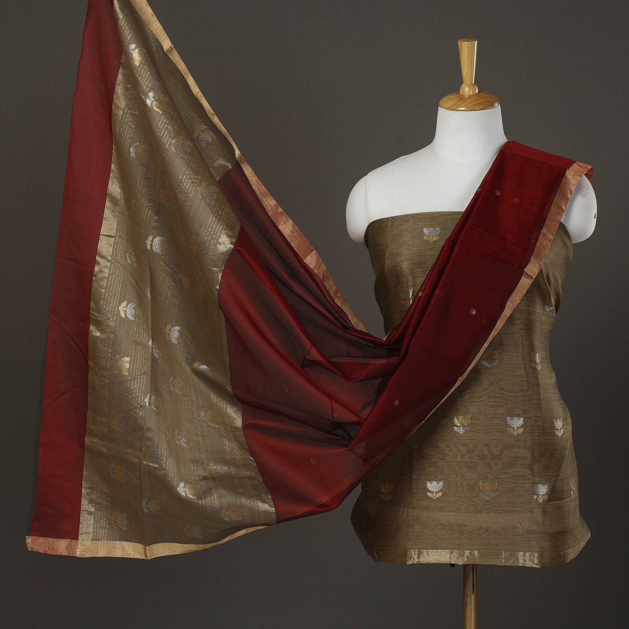 CHANDERI BY RAUPH KHAN 2pc Zari Buti Handloom Chanderi Silk Dress Material 17