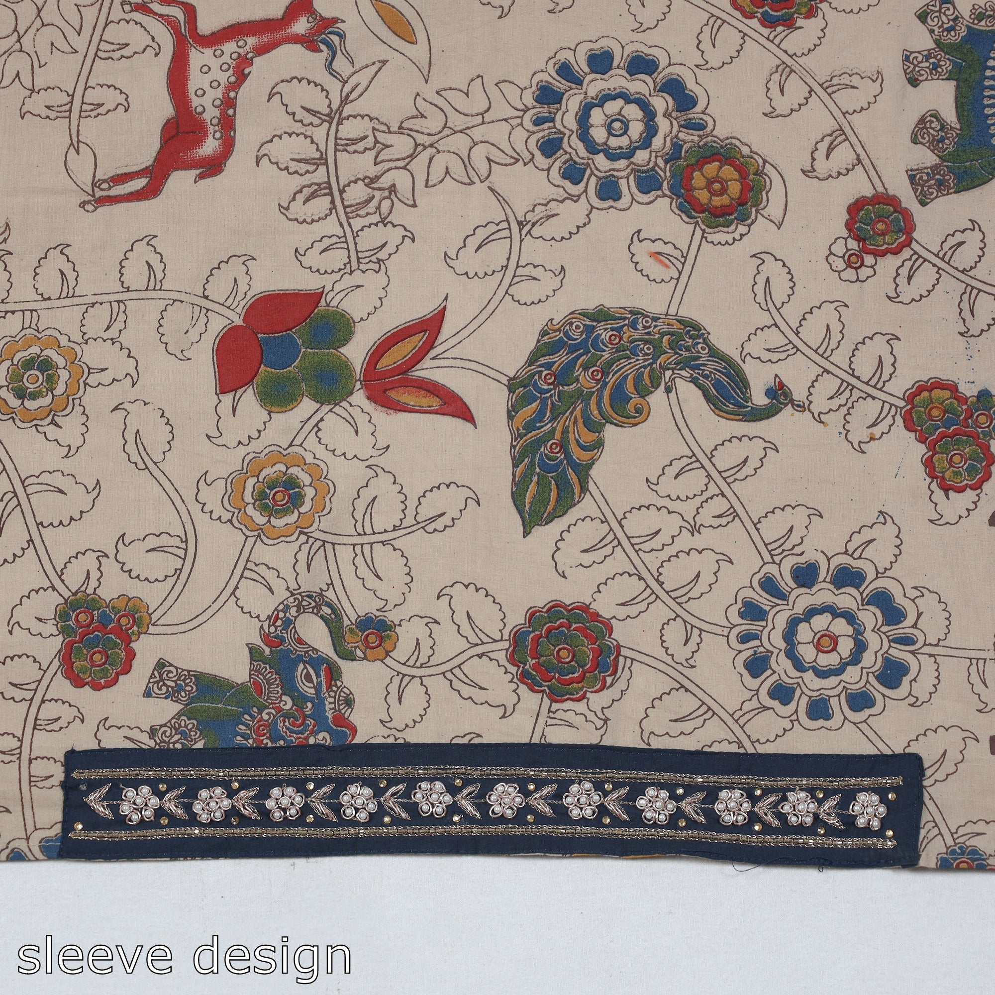 NOORI BAZAR Beige - Zardozi Hand Embroidered Kalamkari Cotton Blouse Piece - view 4