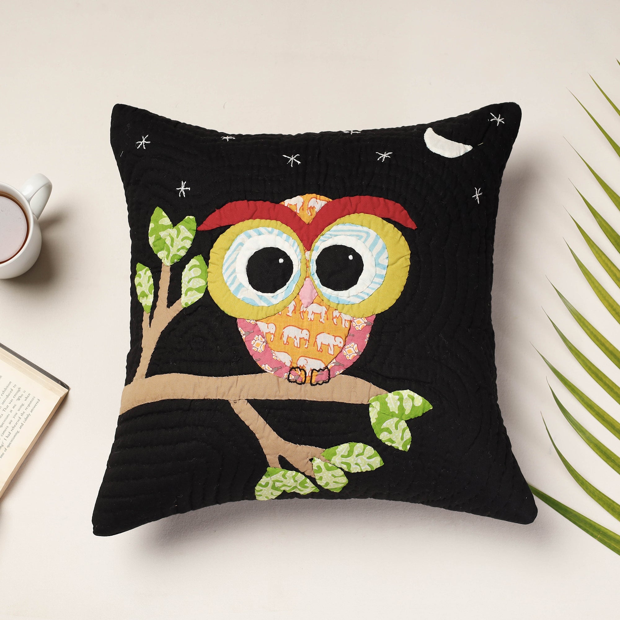PURKAL STREE SHAKTI SAMITI Black - Applique Quilted Cotton Cushion Cover (16 x 16 in)