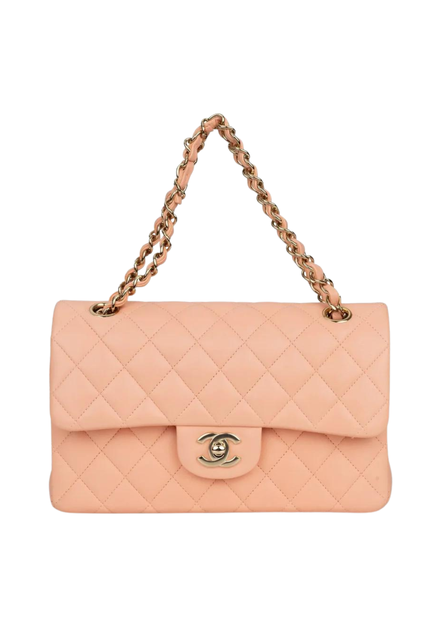 Cop Underdog Chanel Small Classic Double Flap Peach Lambskin Light Gold Hardware