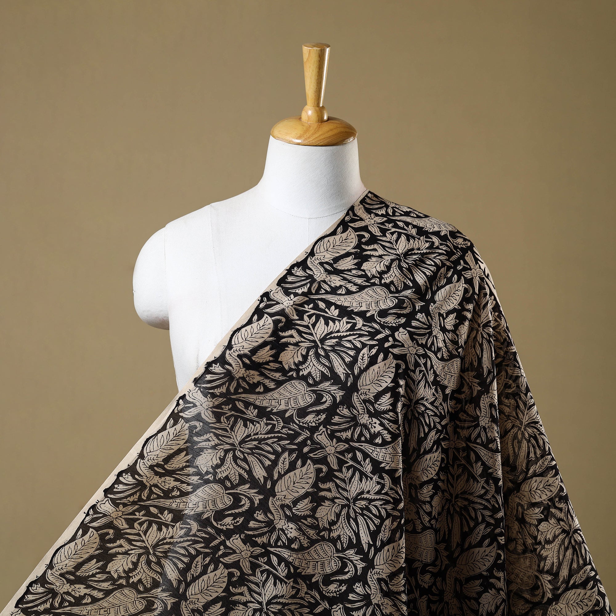 HAVELI CHRONICLES Black - Hand Block Print Chanderi Silk Bagru Fabric 05