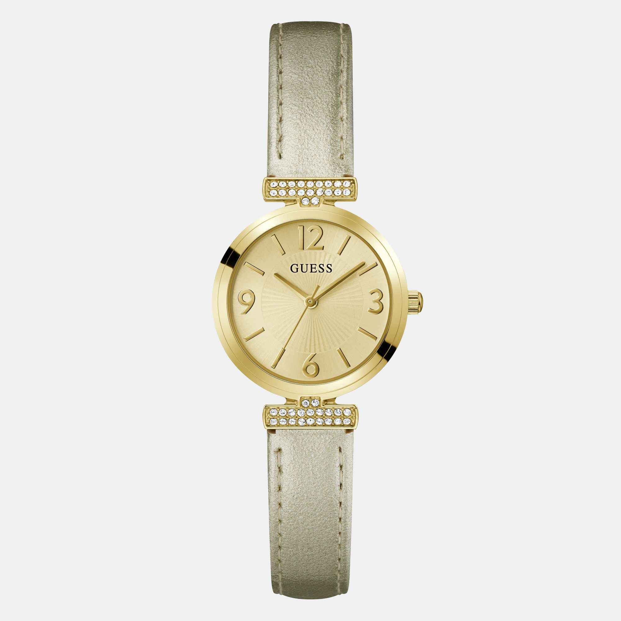 Guess Array Women Quartz Champagne Dial Analog Leather Watch GW0614L2