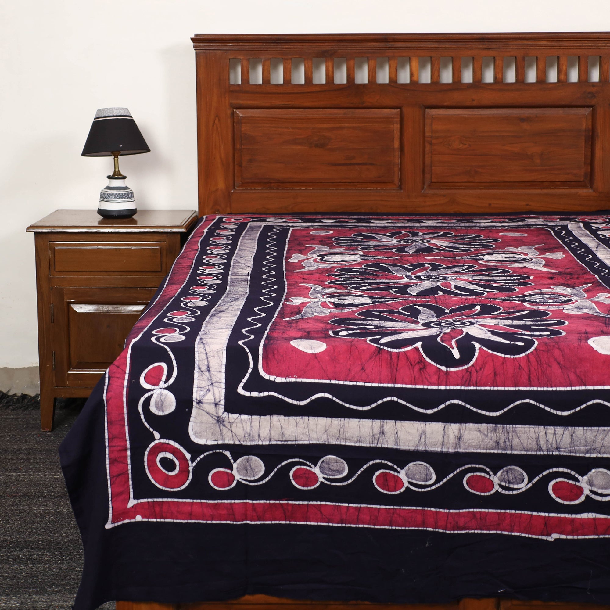KACHCHH JI CHHAAP Black - Hand Batik Printed Cotton Single Bed Cover (96 x 59 in) 43
