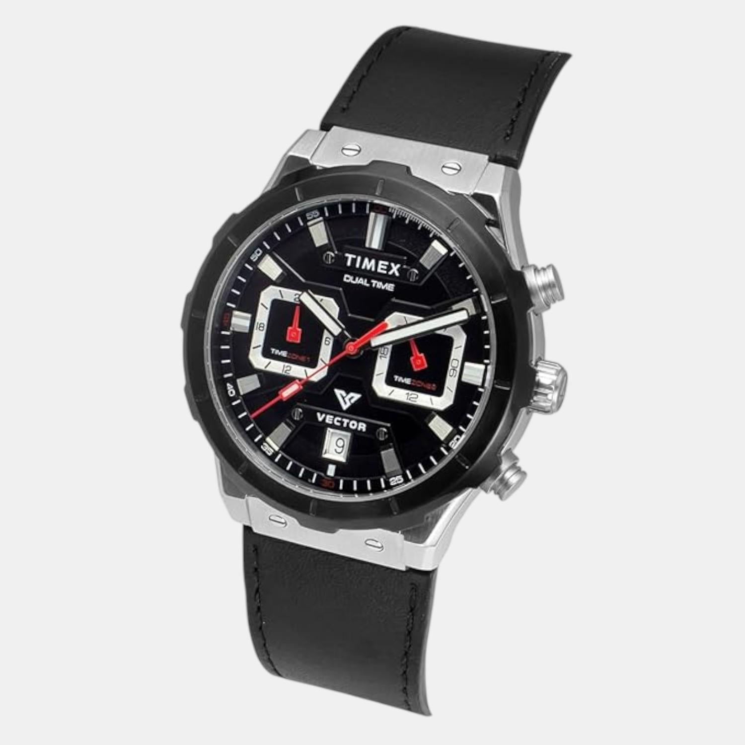 Timex E Class Men Quartz Black Dial Chronograph Leather Watch TWEG24800 - view 2