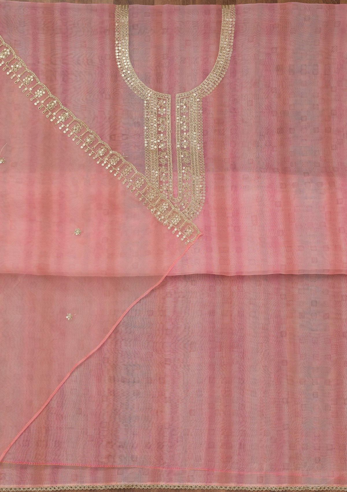 Koskii Pink Zariwork Semi Crepe Unstitched Salwar Suit - view 3