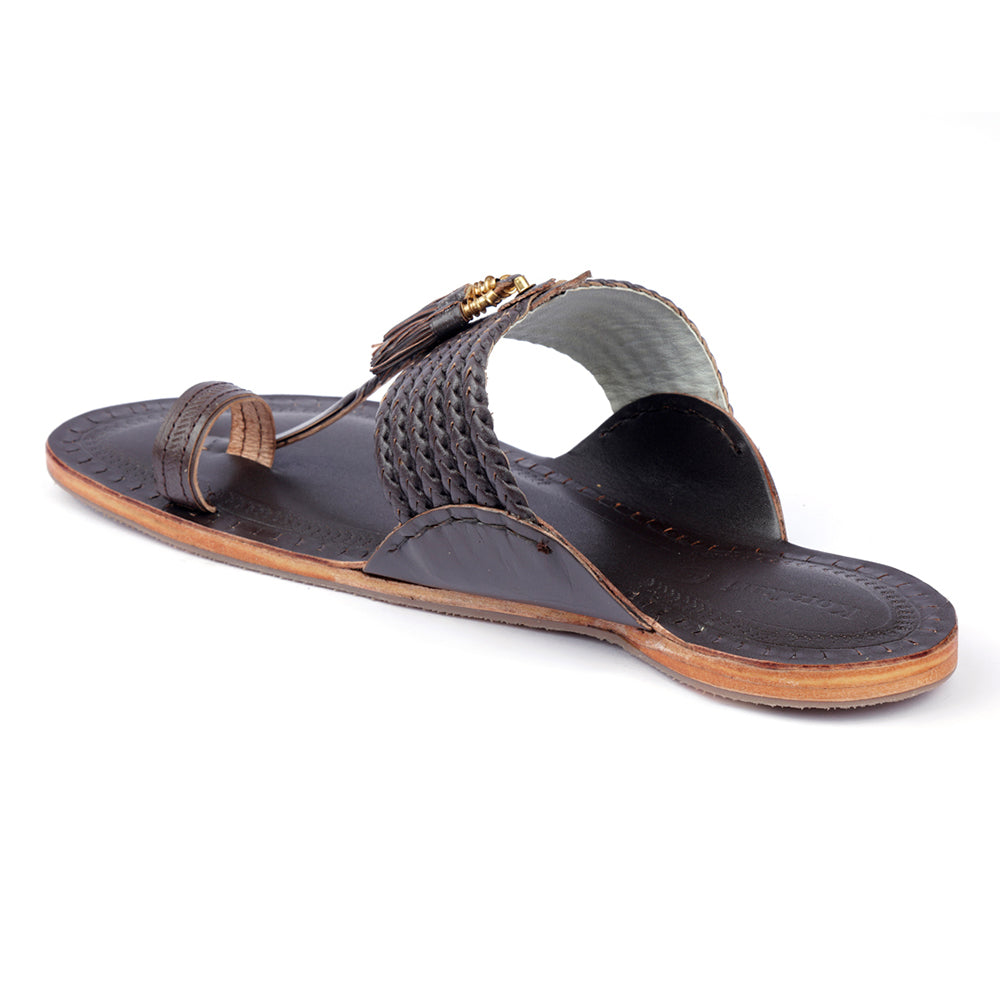 KORAKARI Brown Handstitched Leather Kolhapuri Men Slipper - view 4