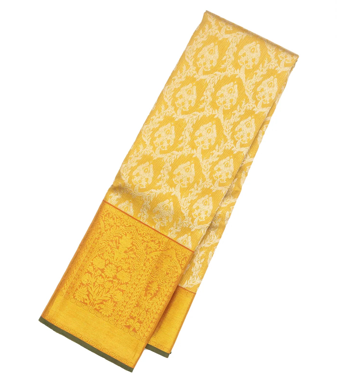 RmKV Gold Handloom Kanchipuram Silk Saree With Floral Jaal Motifs