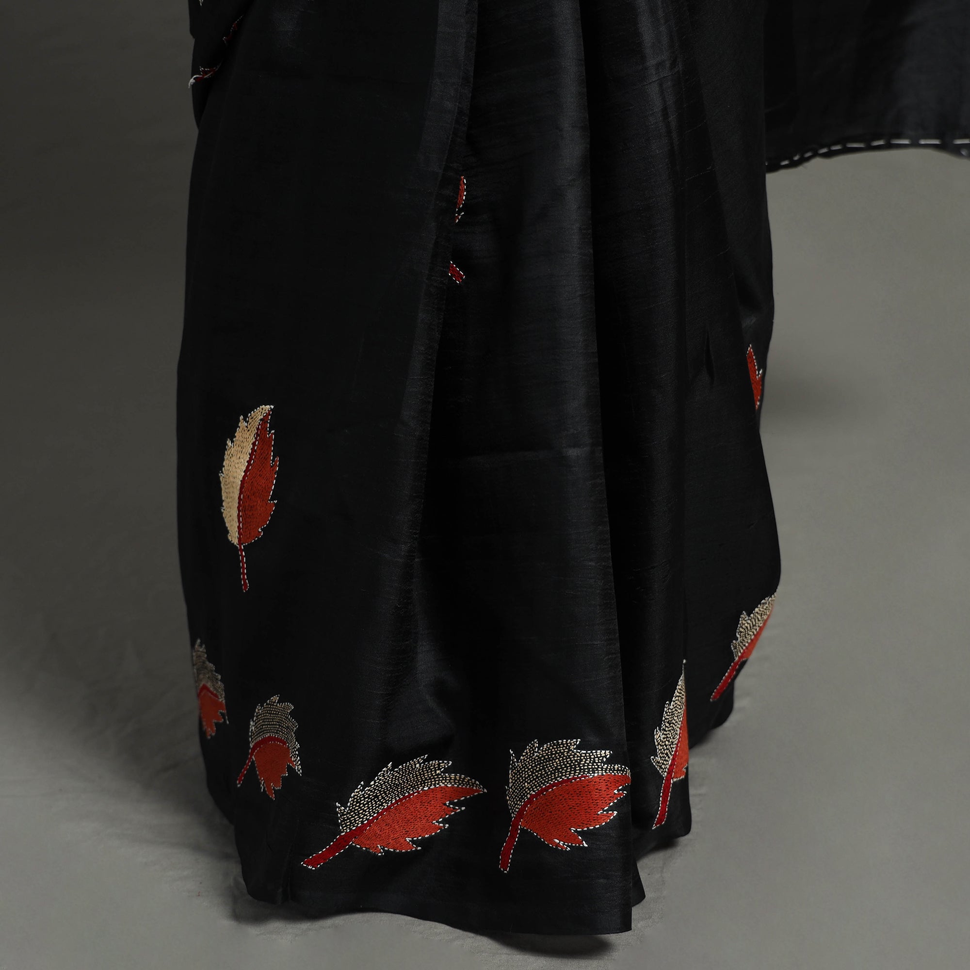 KHUSHBASH - HAPPY LOOM OF EAST Black - Bengal Kantha Embroidery Handloom Banarasi Silk Saree - view 5
