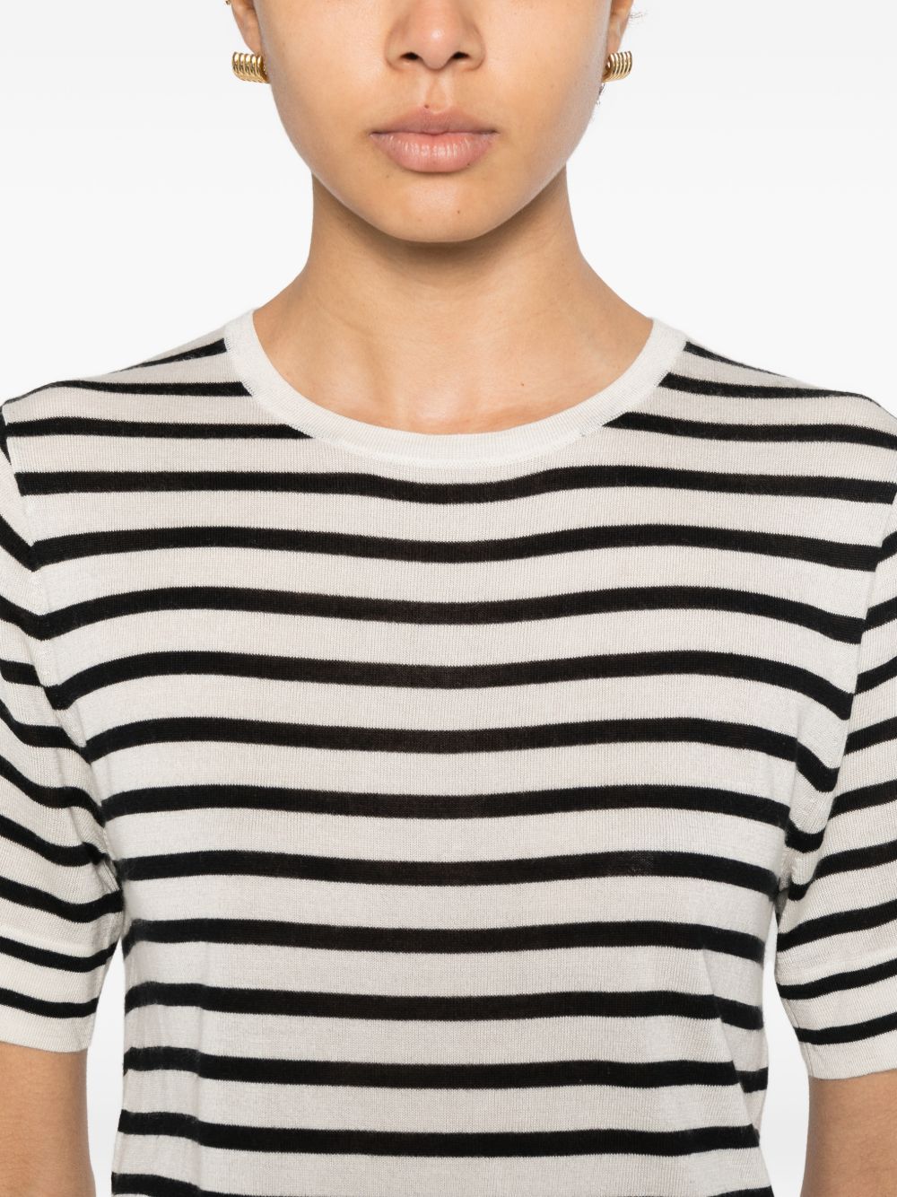 Soft Goat Silk and cashmere striped t-shirt – Silk 55%, Cashmere 45% - view 2