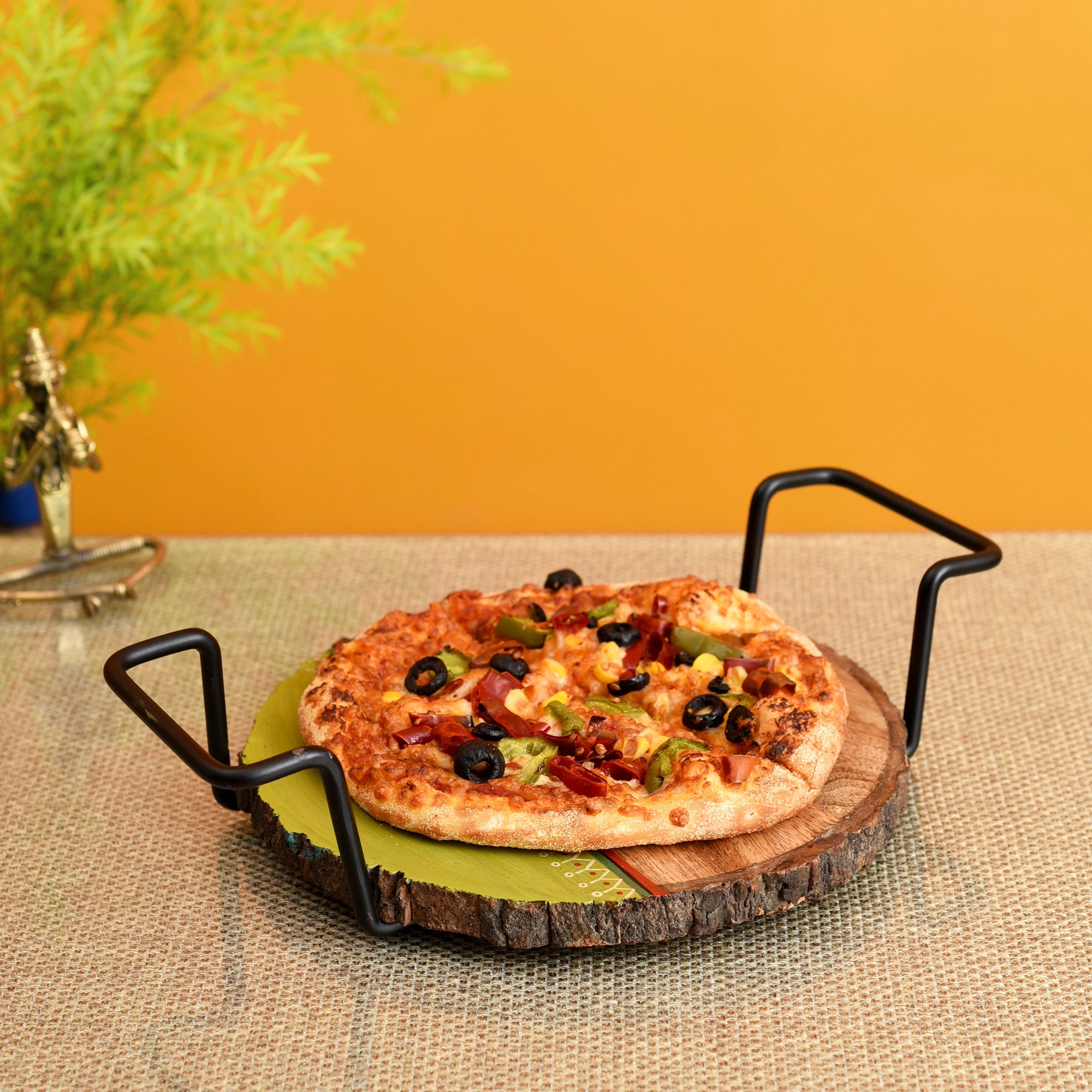 ART CREATIONS BY SUMAN SONTHALIA Brown - Pizza Server with Metal Handles (12x9x3)