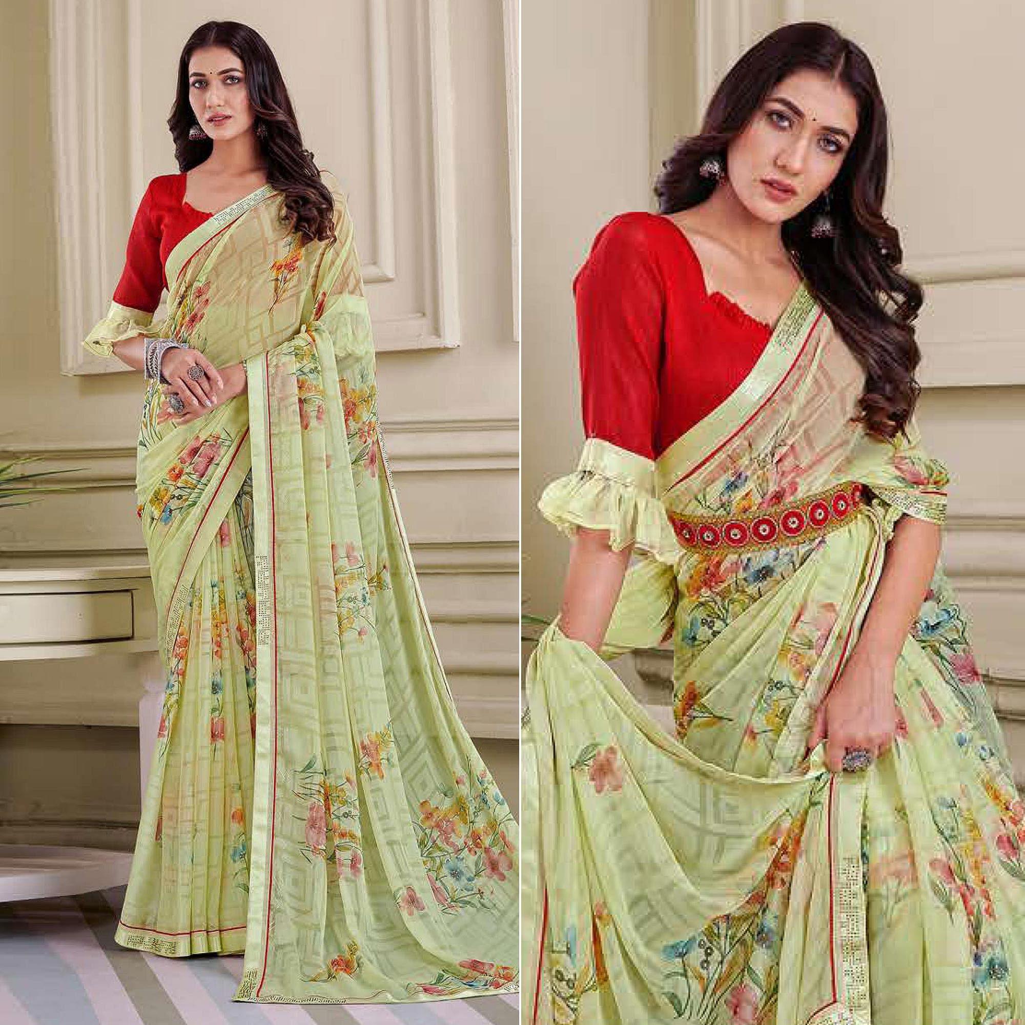 BlackTree green-floral-printed-brasso-saree-143725 - view 3