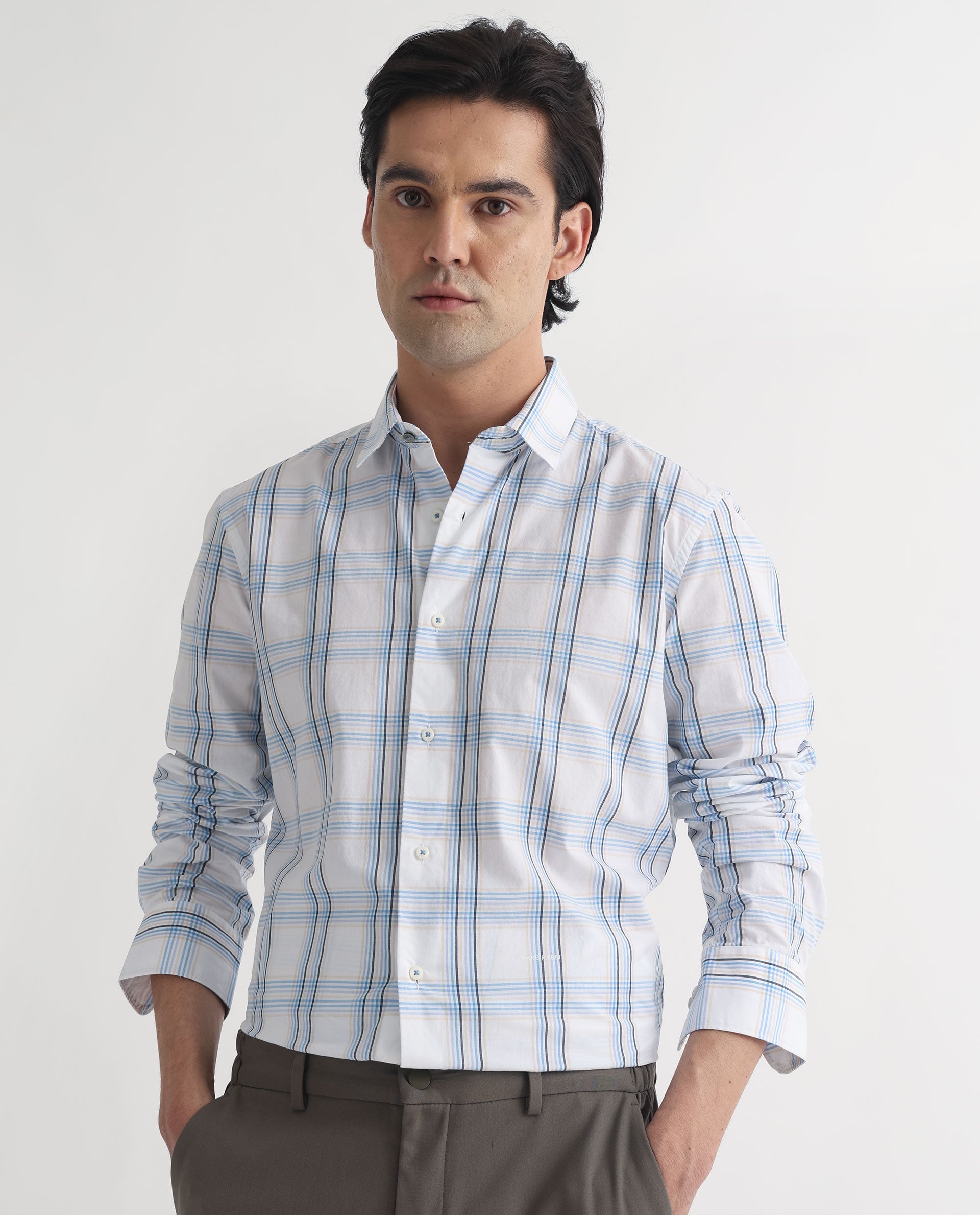 Rare Rabbit Men's Turvo White Cotton Fabric Full Sleeves Checks Shirt - view 5
