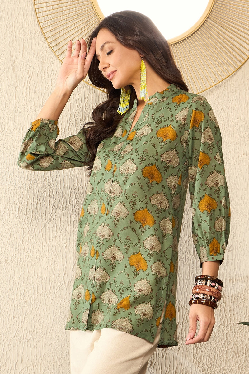 Ahika Green Cotton Blend Ethnic Motifs Printed Regular Kurti Tunics VT1325 - view 3