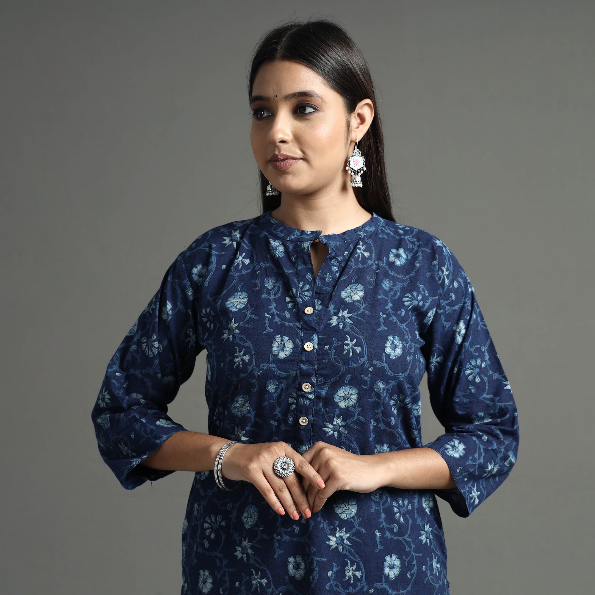 ITOKRI CASUALS Blue - Akola Block Printed Cotton Long Straight Kurta
