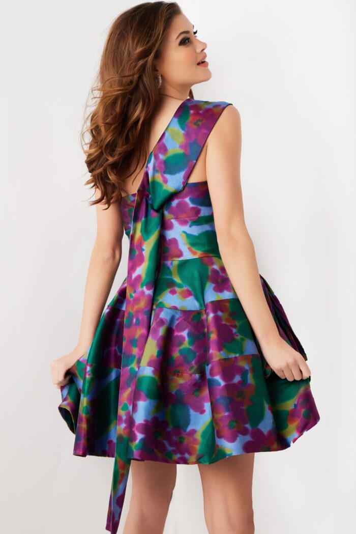 Jovani 34408 Short Printed A Line Cocktail Dress - view 2