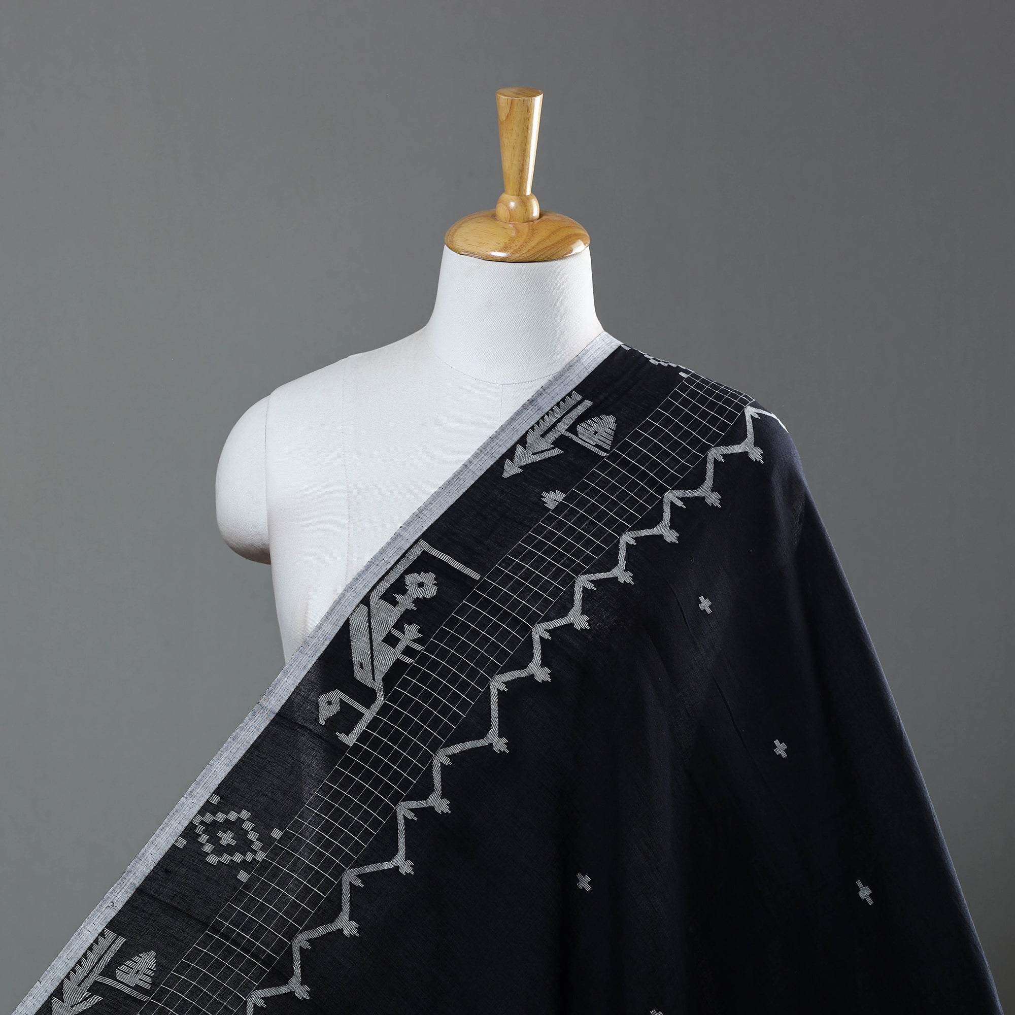 ARTISAN DIRECT BY CREATIVE DIGNITY Black - Pure Handloom Cotton Bengal Jamdani Fabric 01