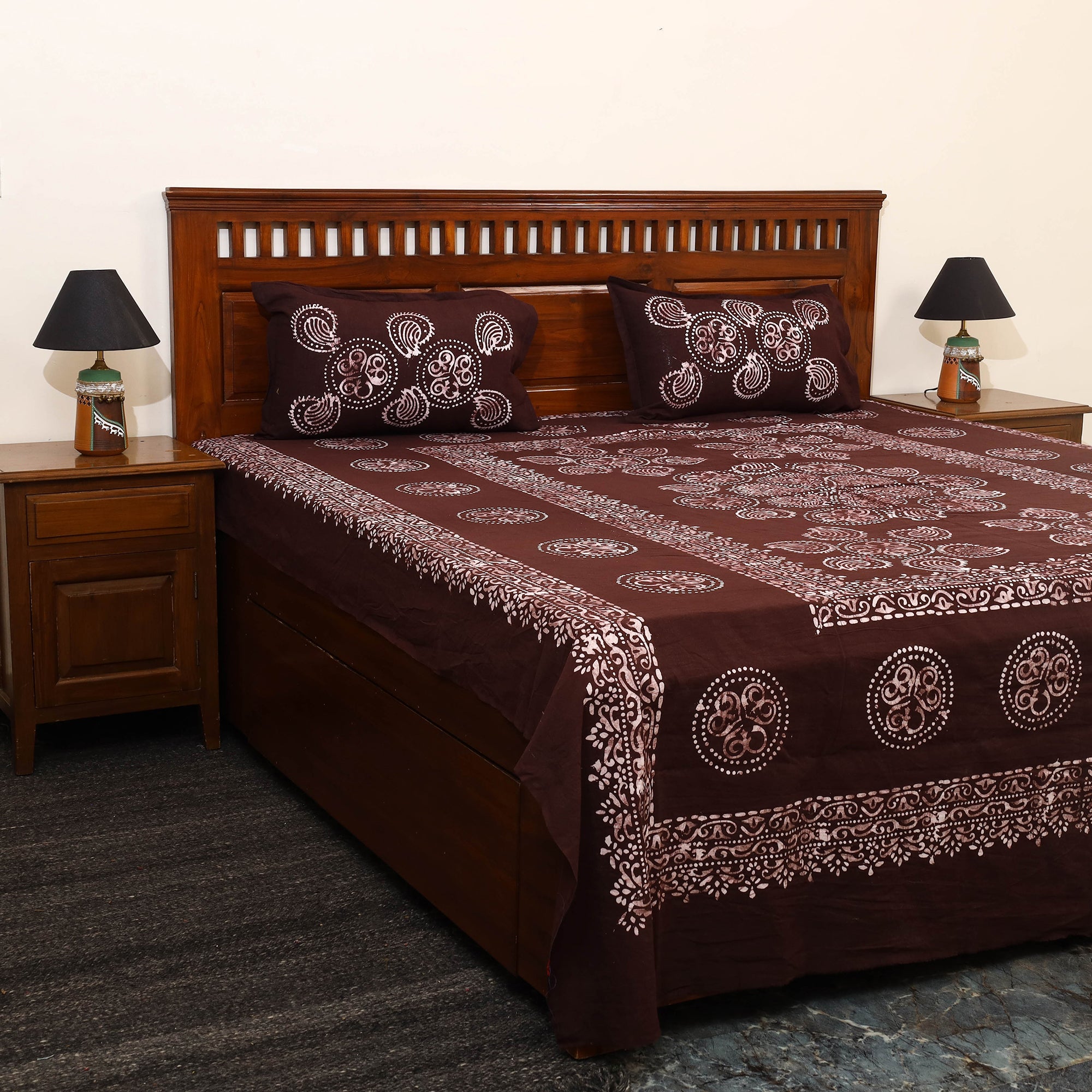 BATIK BY MD. SHARIFF Brown - Cotton Double Hand Batik Print Bed Sheet Set 23