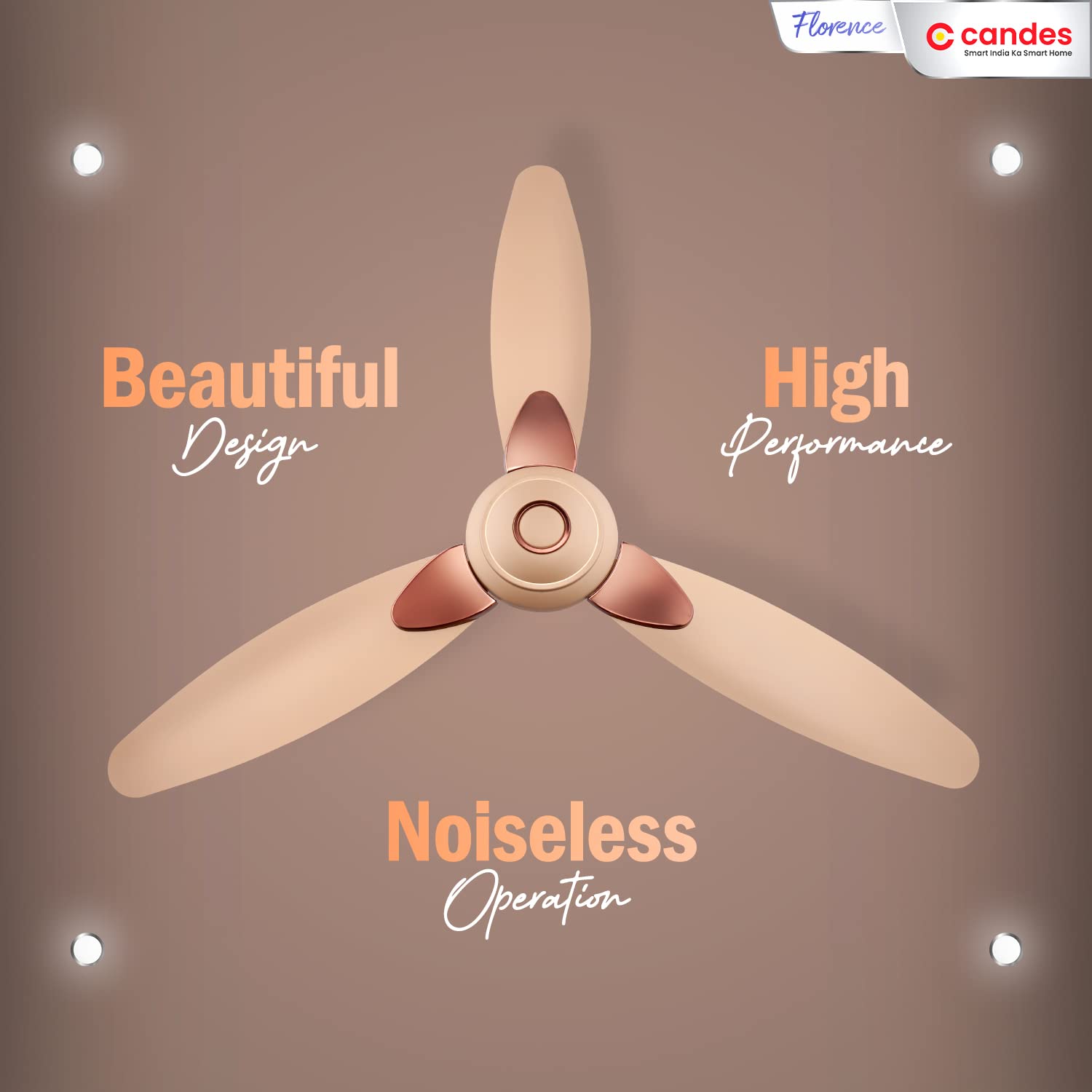 Candes Florence 1200mm/48 inch High Speed Anti-dust Decorative 3 Star Rated Ceiling Fan(100% CNC Winding) 405 RPM (2 Yrs Warranty) (Gold, Pack of 2) - view 7