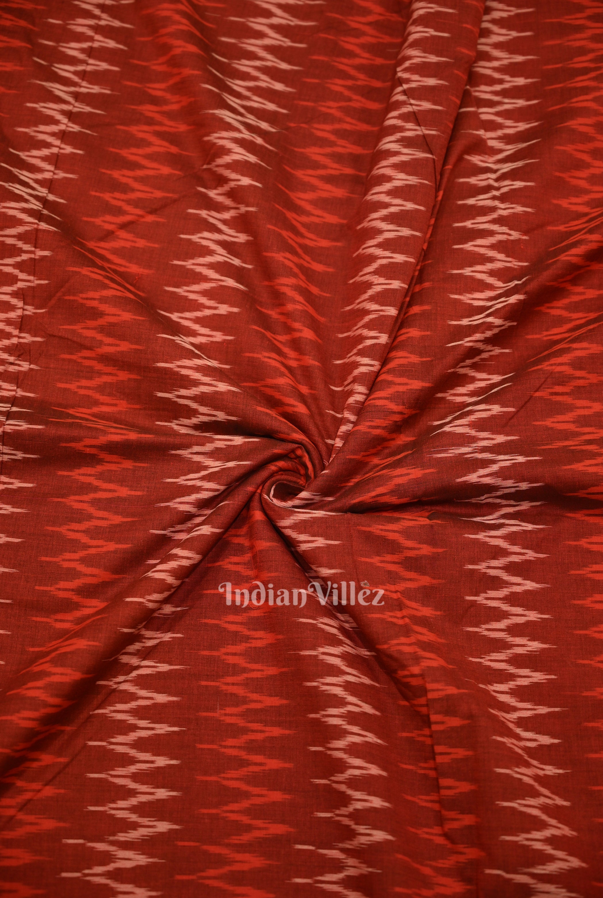 IndianVillèz Deep Maroon Pochampally Ikat Cotton Fabric