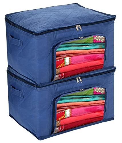 Box underbed storage – Kuber Industries Non-Woven Living Box, Underbed Storage, Cloth Storage Boxes for Wardrobe With Window Pack of 2 (Blue) 54KM4094