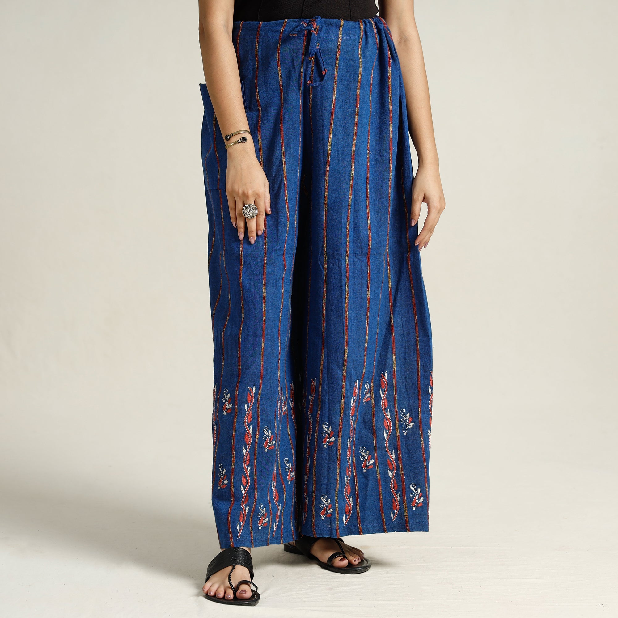 ASALKAAR Blue - Bengal Khesh Weaving Kantha Embroidery Cotton Palazzo 42 - view 4