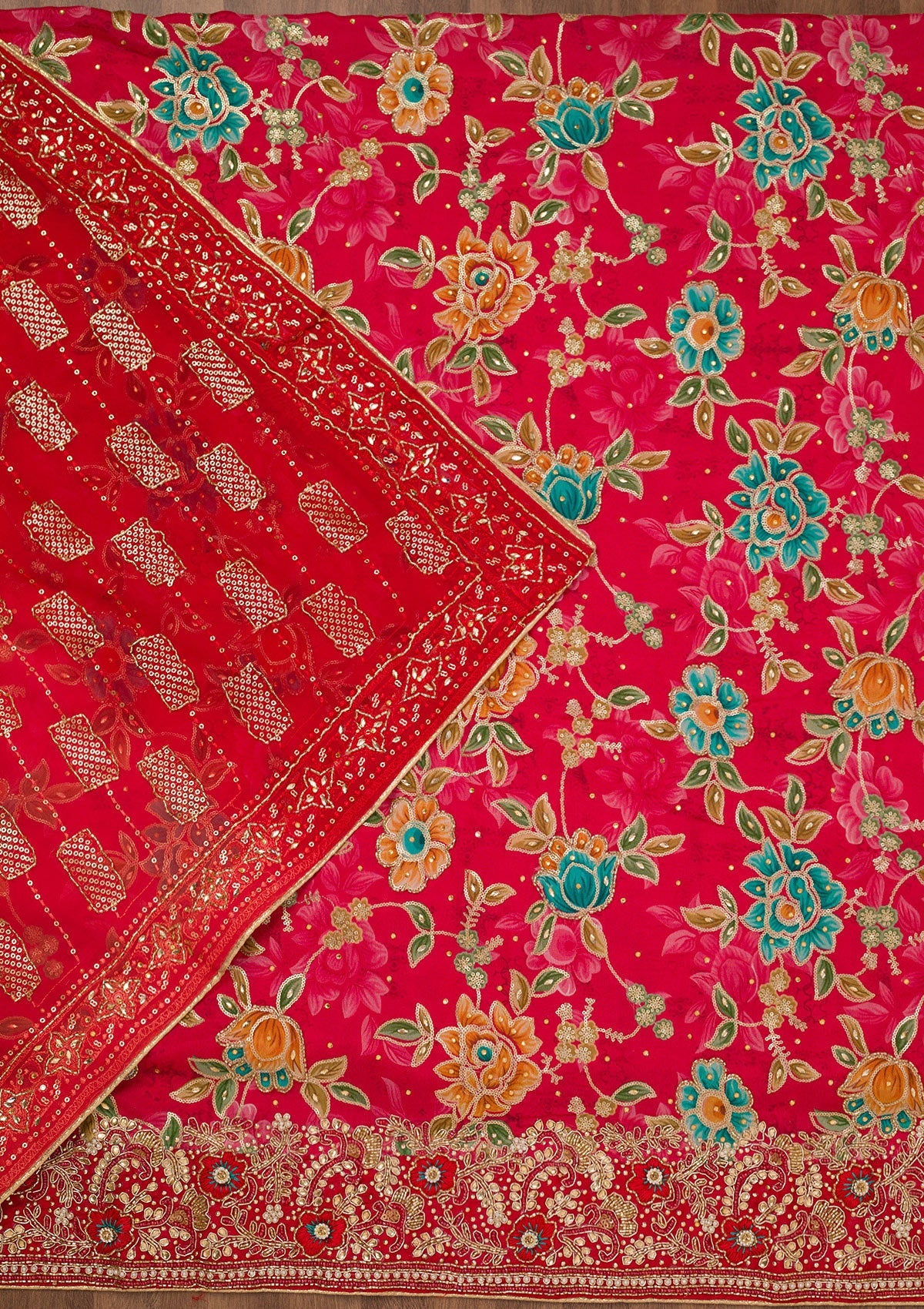 Koskii Red Printed Semi Crepe Unstitched Salwar Suit - view 3
