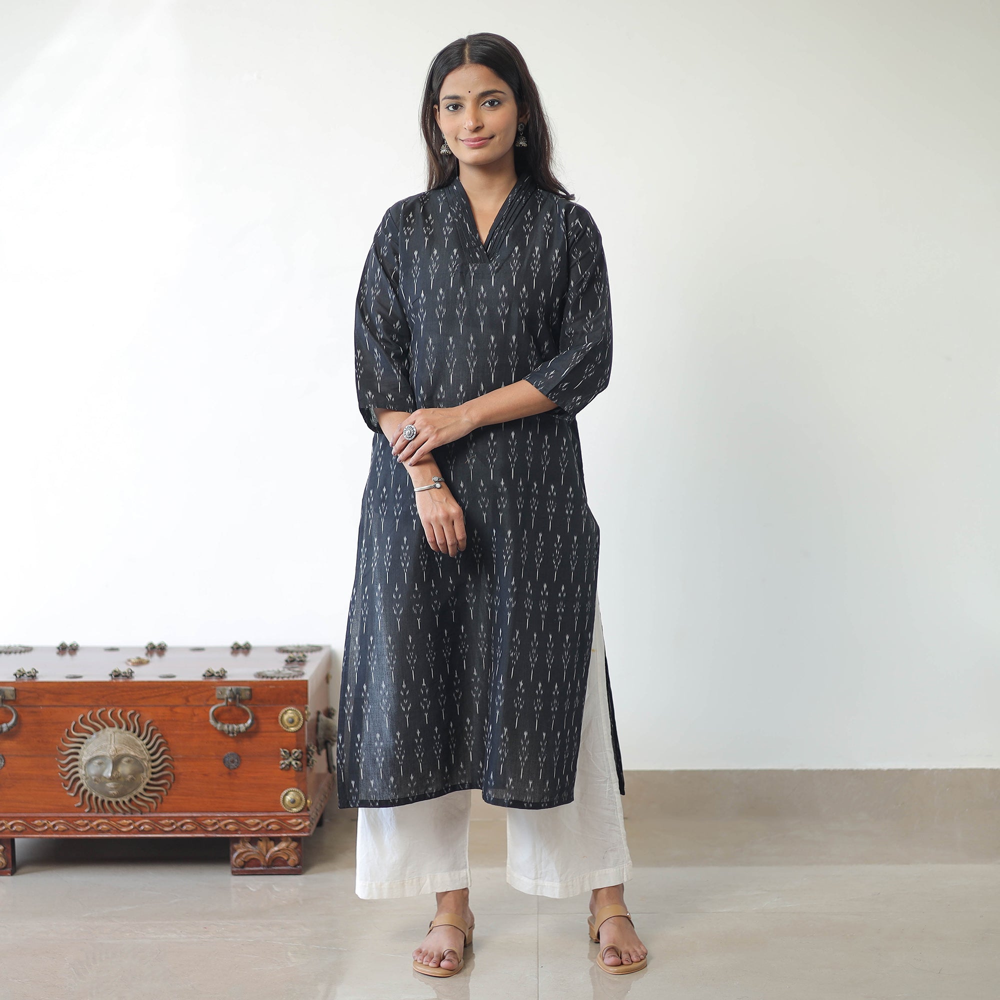 ITOKRI CASUALS Black - Mercerised Cotton Pochampally Ikat Kurta (Straight) 13 - view 2