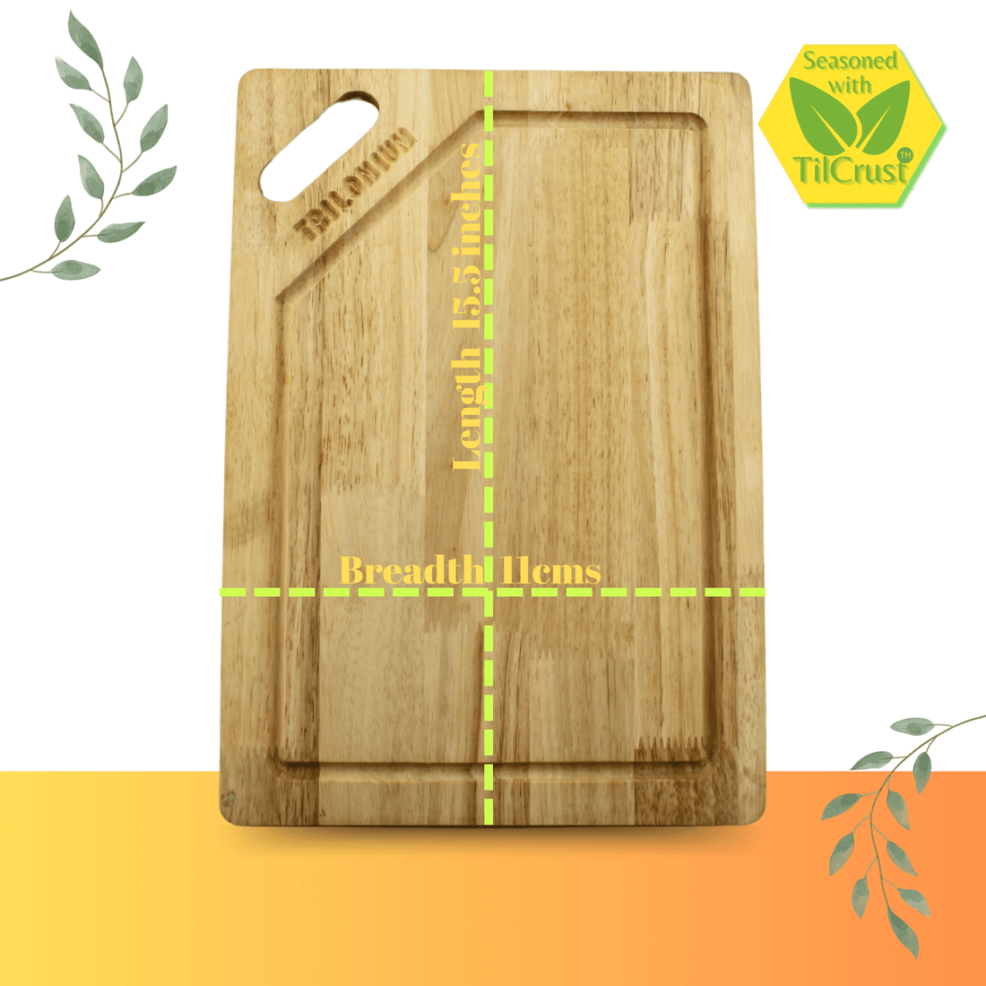 Trilonium Rubberwood Cutting Chopping board 15.5 inches | Brown | 1 Pc - view 2