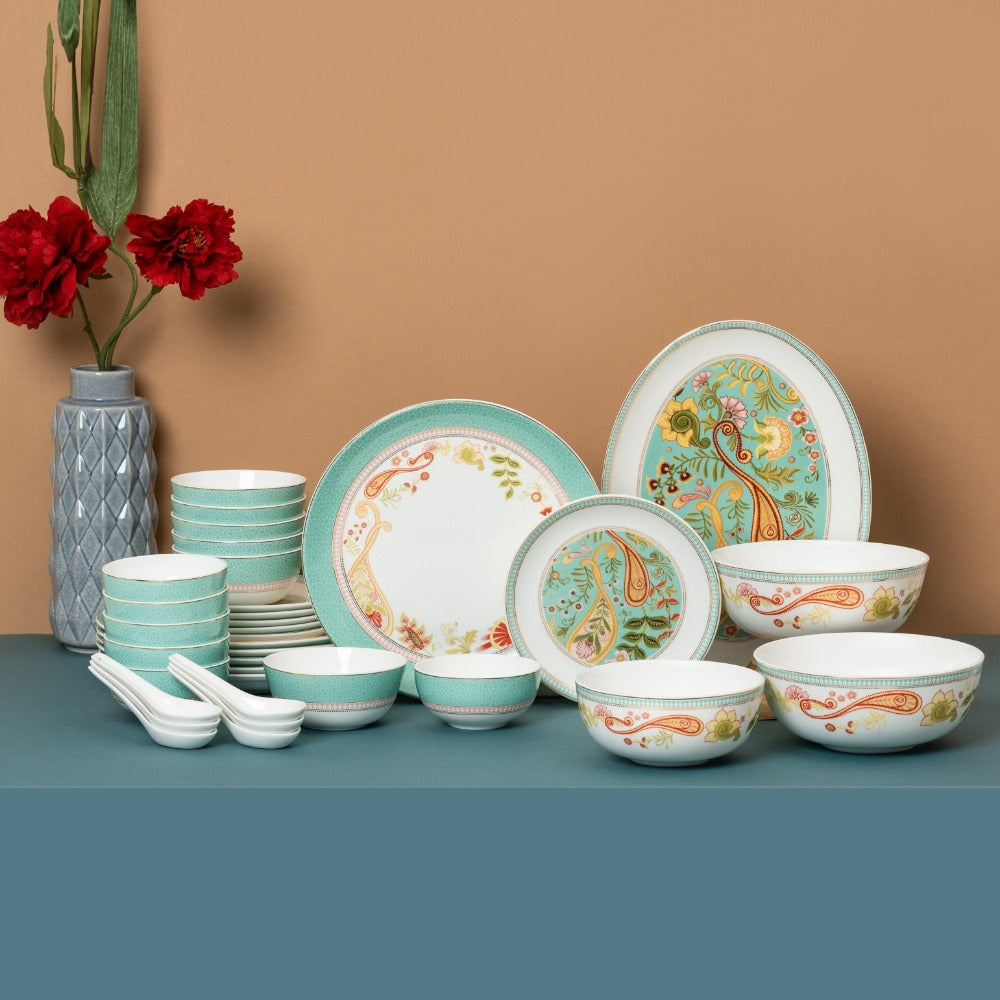 Clay Craft Urmi Fiesta Ceramic Dinner Set | Set of 34 Pcs