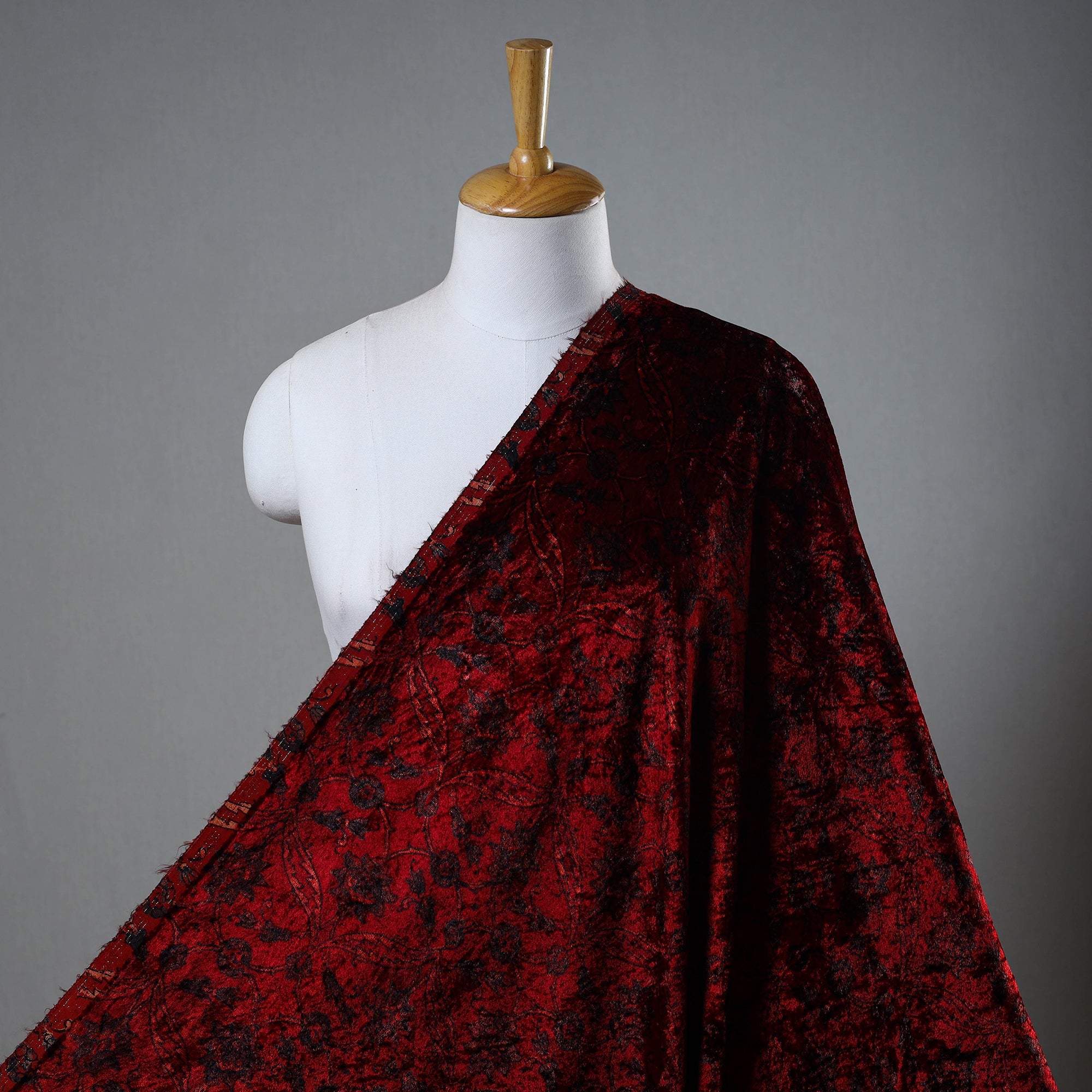 AJRAKH BY JABBAR KHATRI Block Printed Velvet Natural Dyed Ajrakh Fabric 01