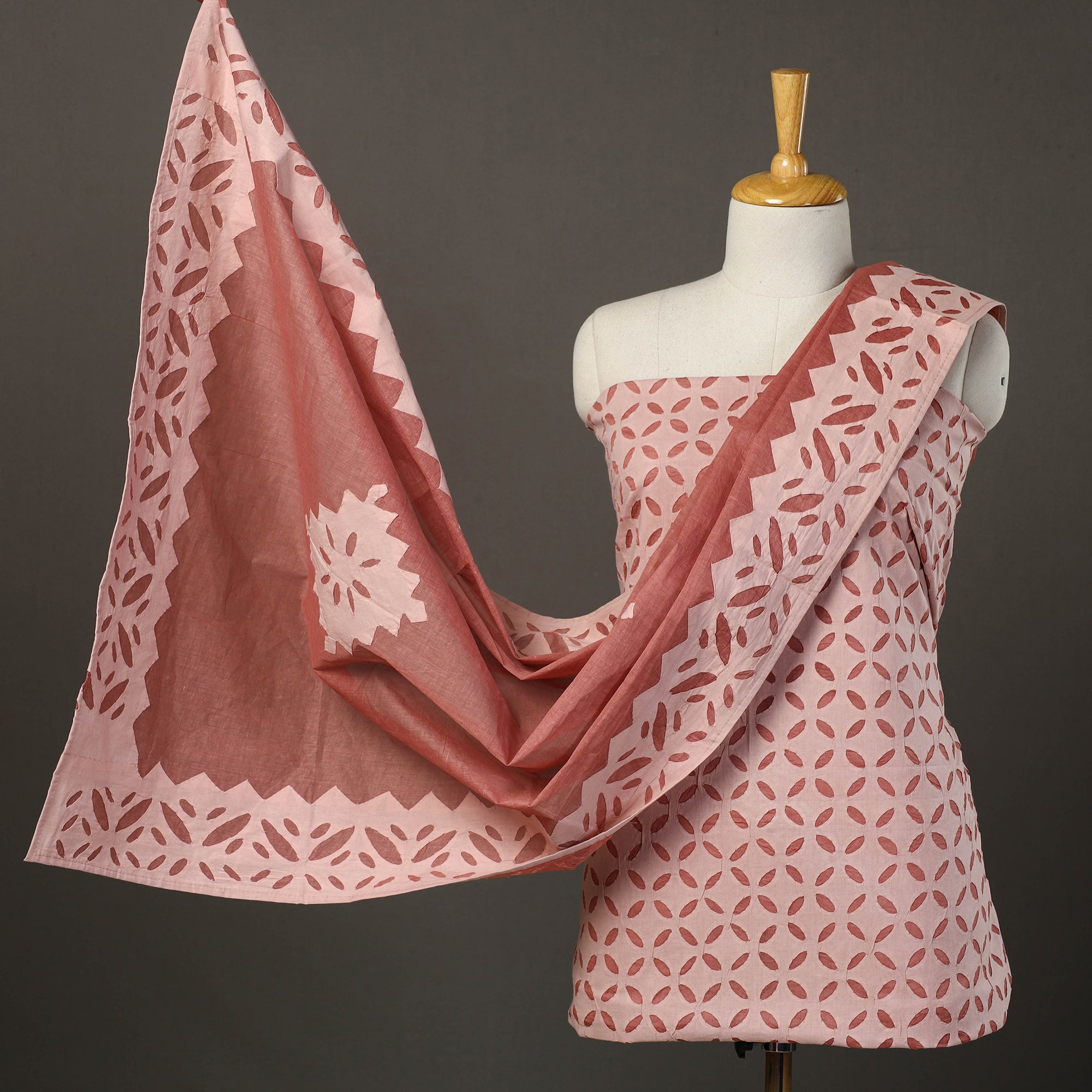 SHADES OF MARUDHARA Brown - 3pc Cut Work Cotton Barmer Applique Dress Material 03