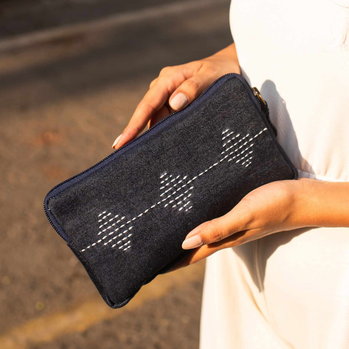 DWIJ Black - Upcycled Kantha Hand Embroidered Wallet With Coin Pouch - view 2