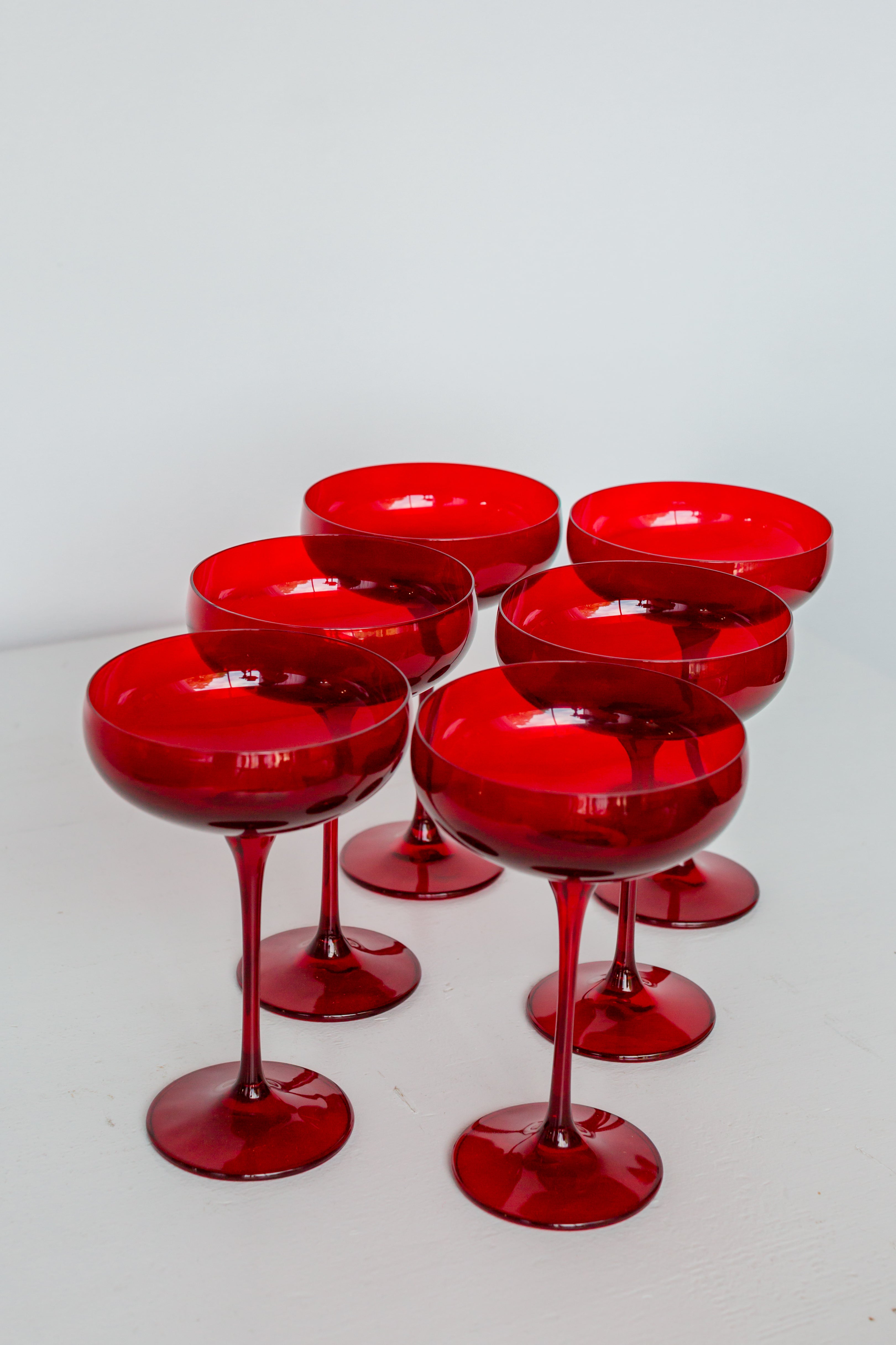 Estelle Colored Glass Estelle Colored Champagne Coupe Stemware - Set of 6 {Red}