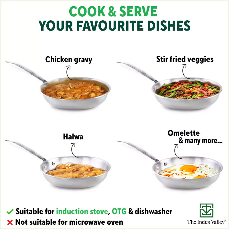The Indus Valley TurboCuk Tri-ply Stainless Steel Fry Pan, Premium 3 Layer Thick Body, Induction, Non-stick, 23.4/25.4/28 cm, 1.5/1.7/1.9L - view 12