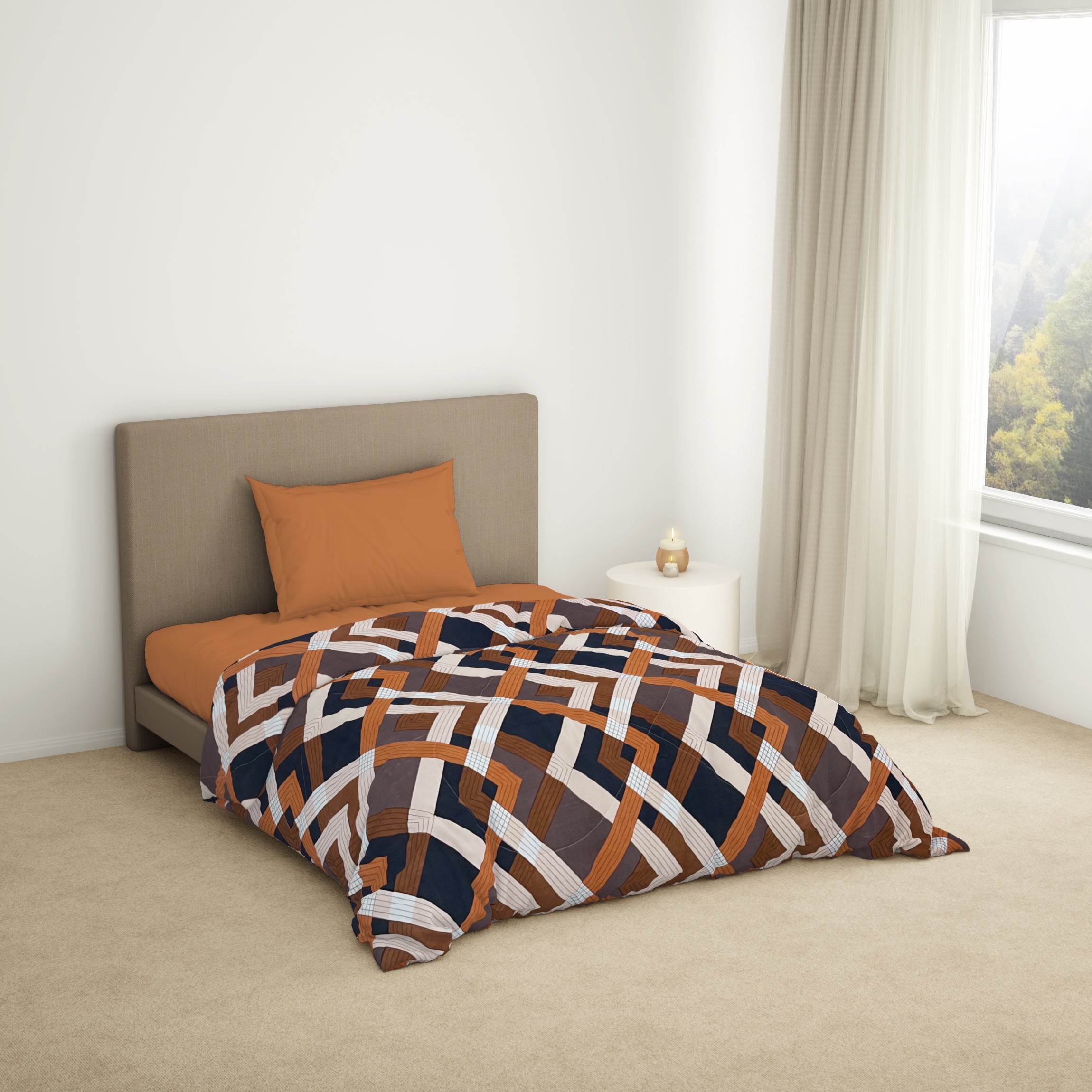 Spaces India Geometric Brown Microfiber Shell Single Quilt / AC Comforter - Bliss By Welspun - view 2