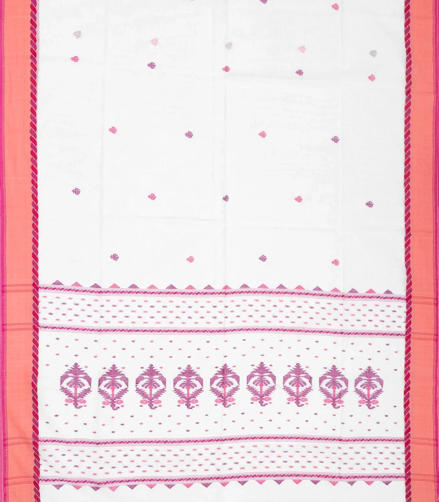 RmKV White Handloom Bengal Cotton Saree With Contrast Pink Border - view 2
