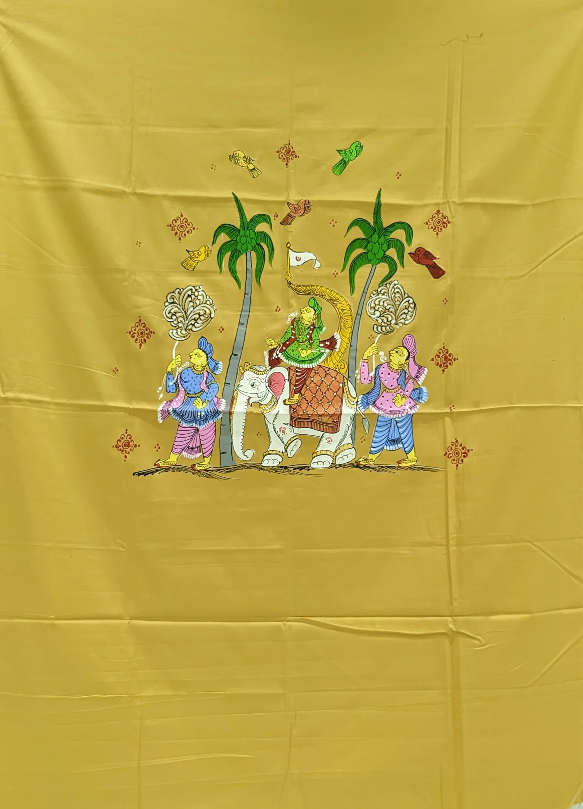 IndianVillèz Mustard Yellow Doli Barat Pattachitra Kurti Cotton Dress Material