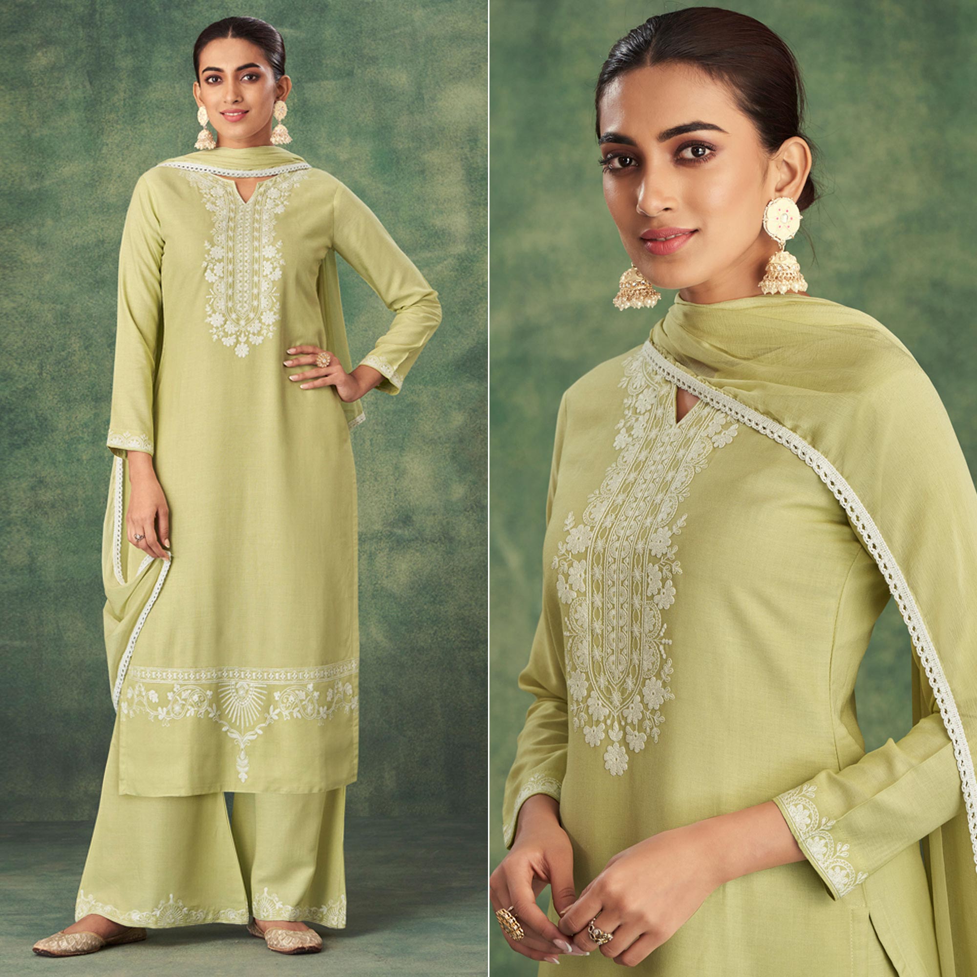 Green trousers – BlackTree green-floral-lucknowi-rayon-palazzo-suit