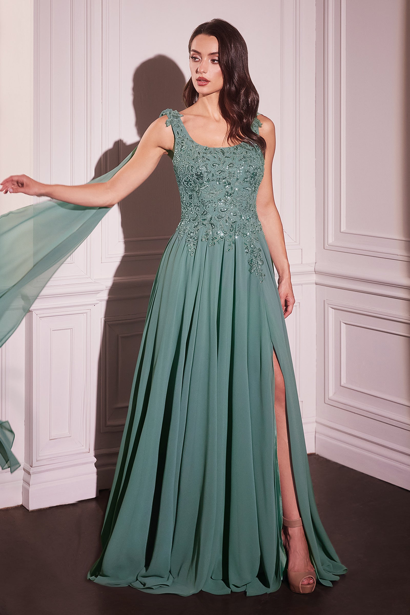 Cinderella Divine Chiffon Cape Sleeve A-line Gown by Ladivine CDS509 - view 6