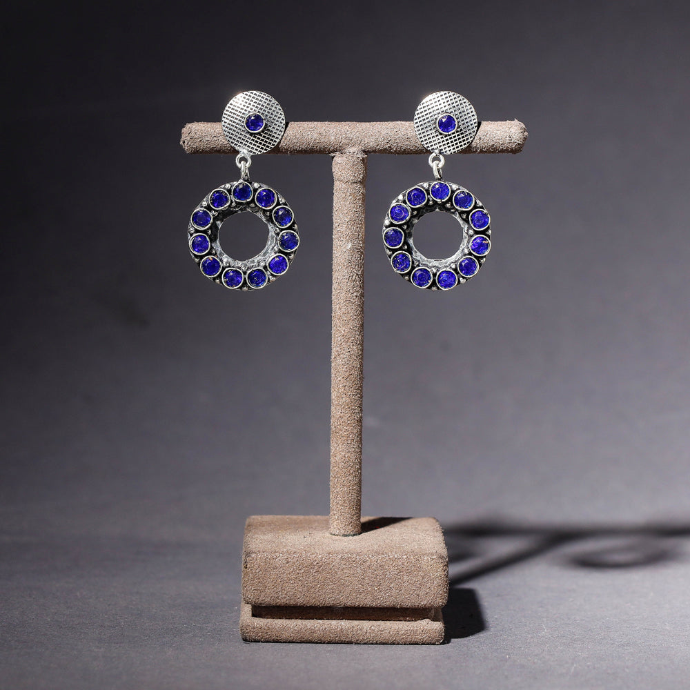 WHITE RIVER STORIES Antique Finish Oxidised German Silver Stone Earrings