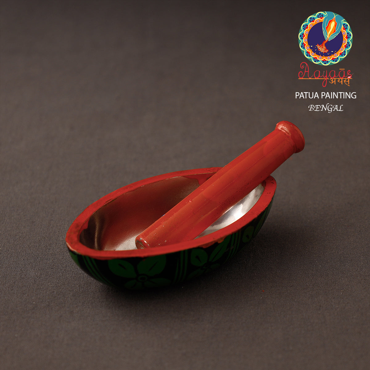 AAYAAS Bengal Patua Handpainted Mortar and Pestle Set 03