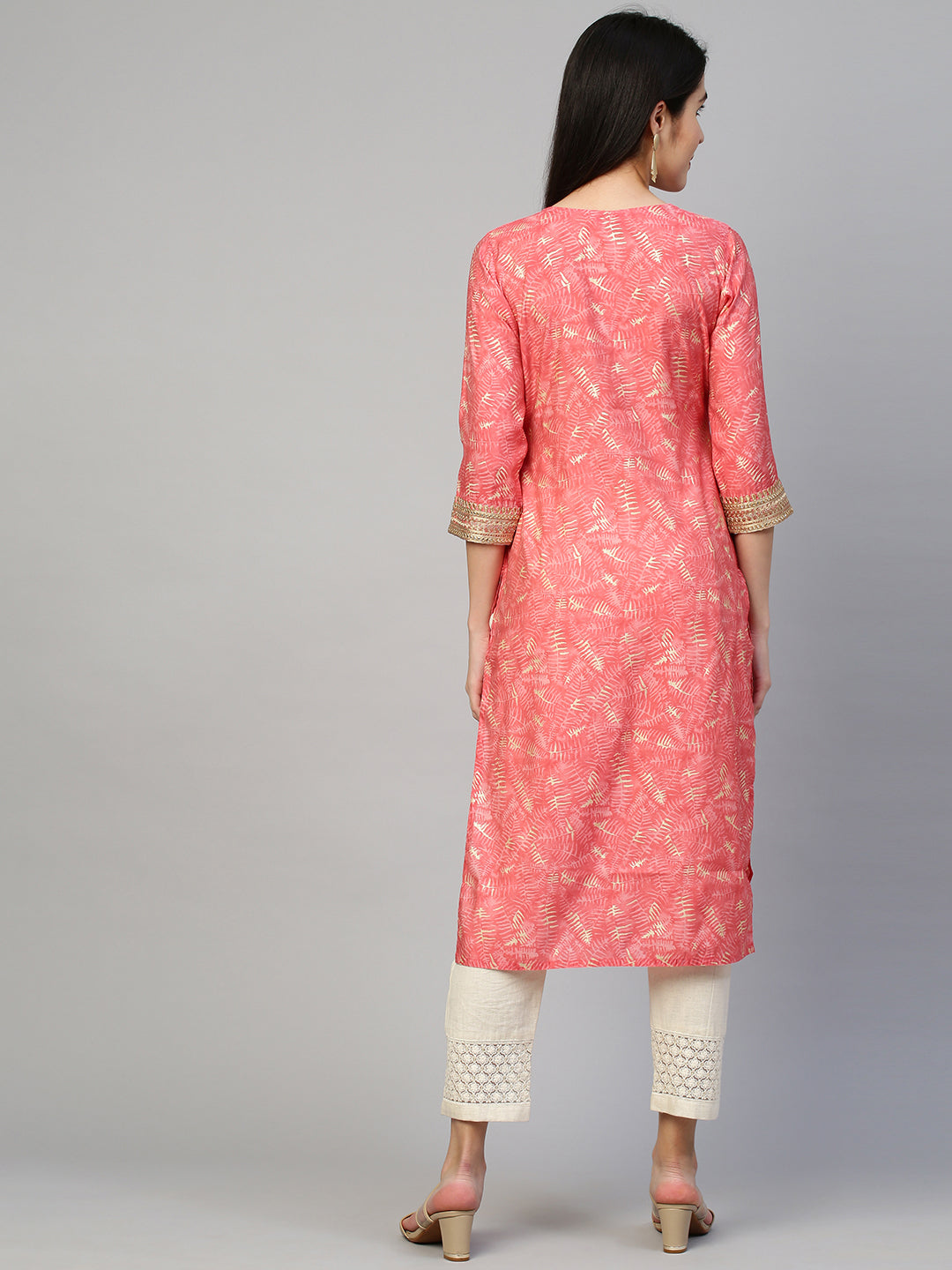 Fashor Ethnic Printed & Embroidered Kurta - Peach - view 8