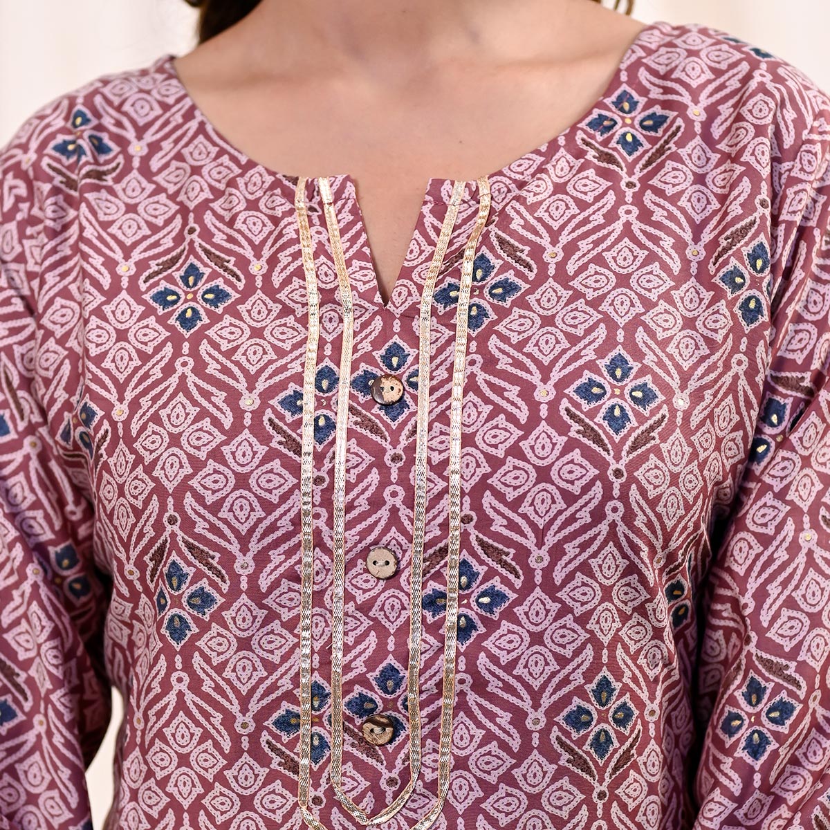 Peachmode Dusty Pink Printed Muslin Kurti – Women's - view 3