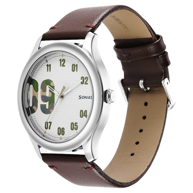 Sonata Camo White Analog Dial & Leather Strap