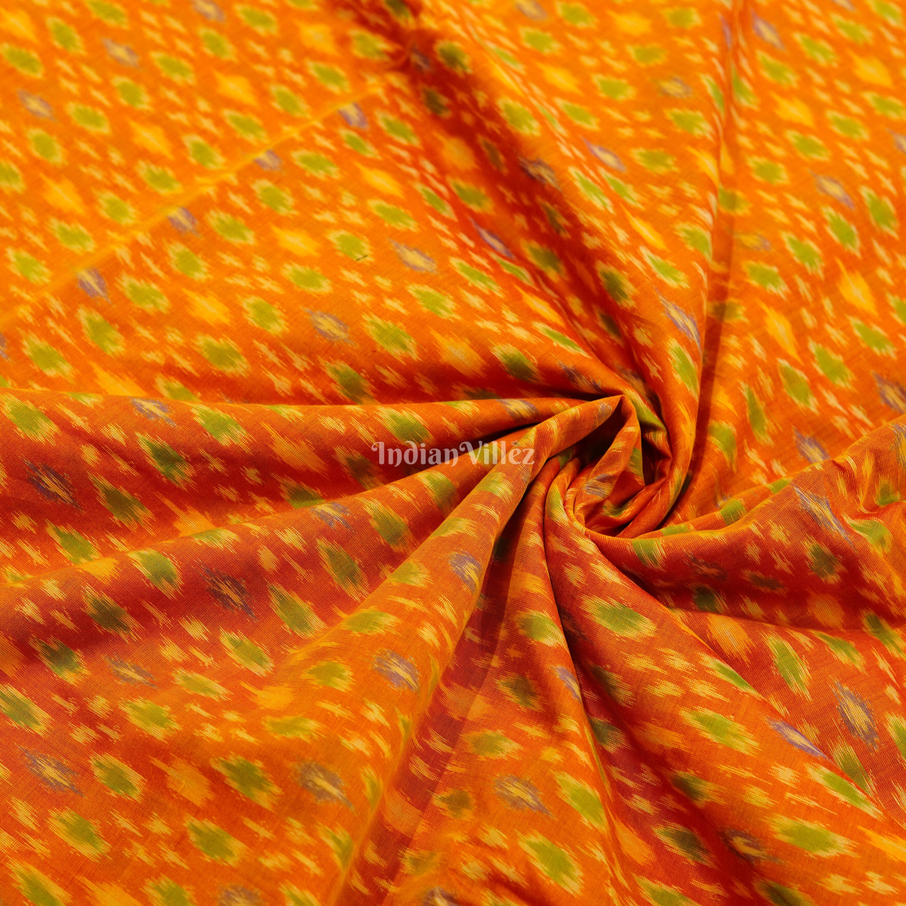 IndianVillèz Orange Handwoven Pochampally Ikat Sico Fabric