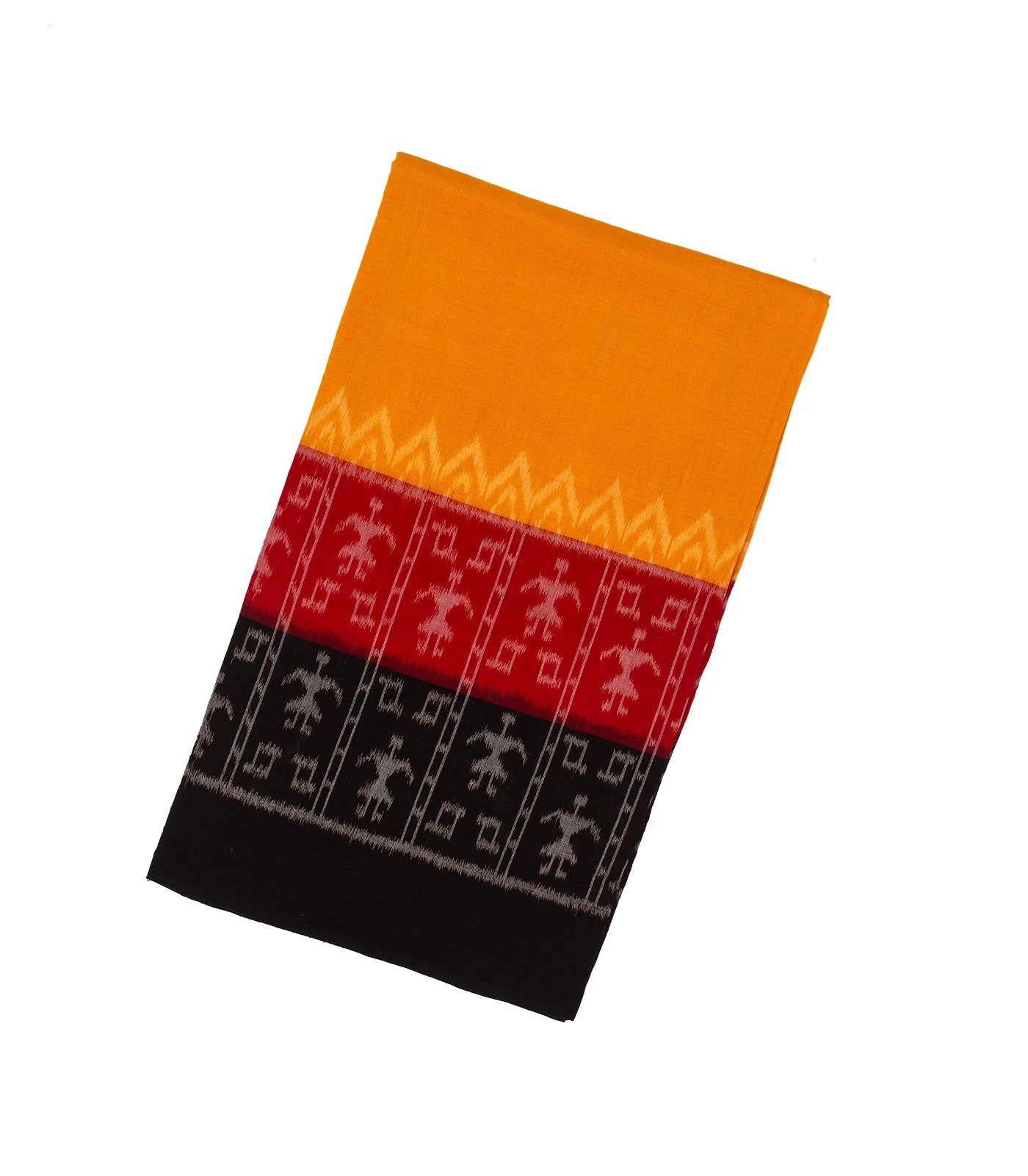 RmKV Mustard Handloom Orissa Cotton Saree With Tie & Dye Tribal Motifs