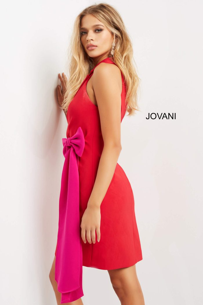 Jovani 07961 Short Pleated V Neck Cocktail Dress - view 2