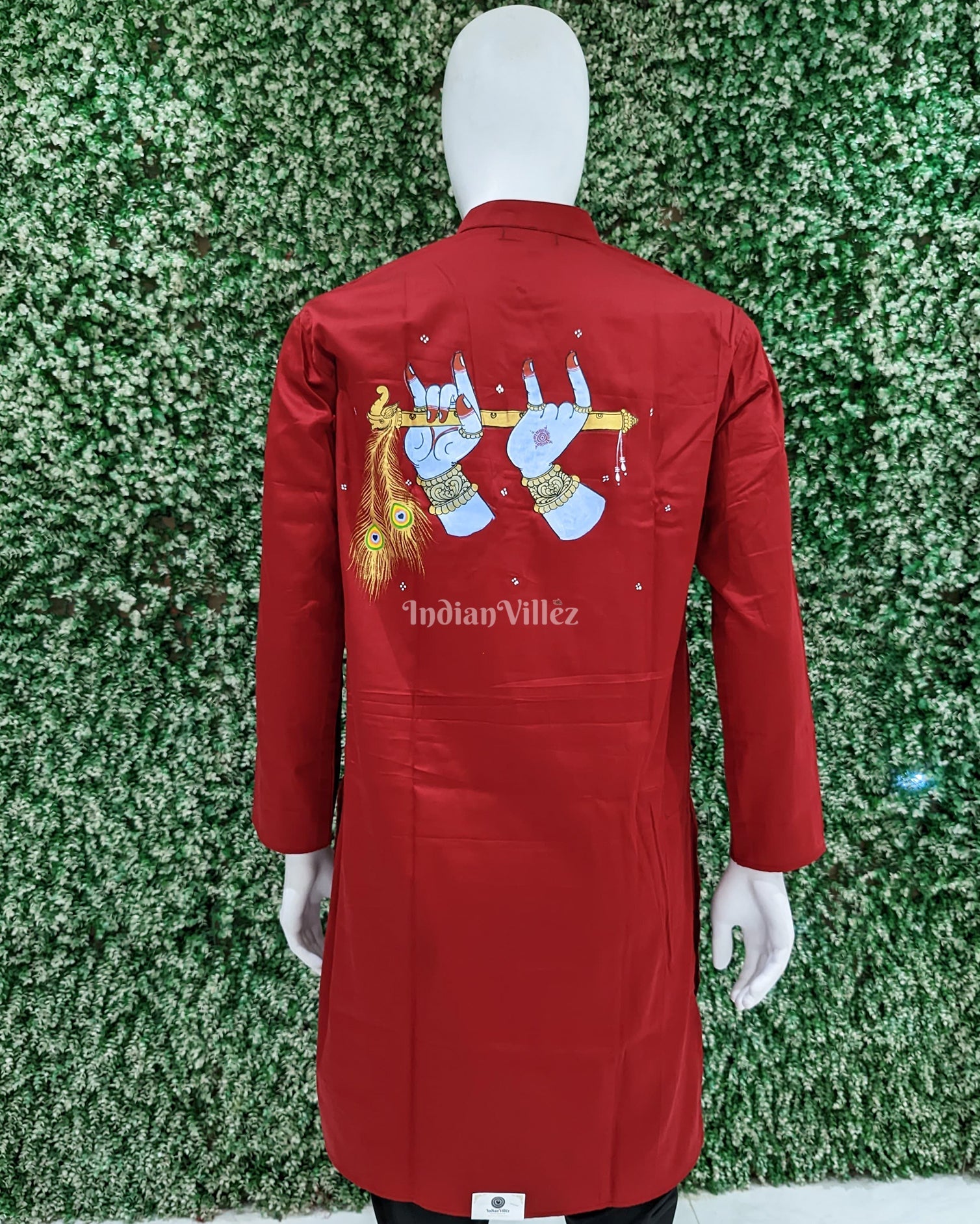 IndianVillèz Maroon Radha Krishan Hand-Painted Pattachitra Kurta - view 2
