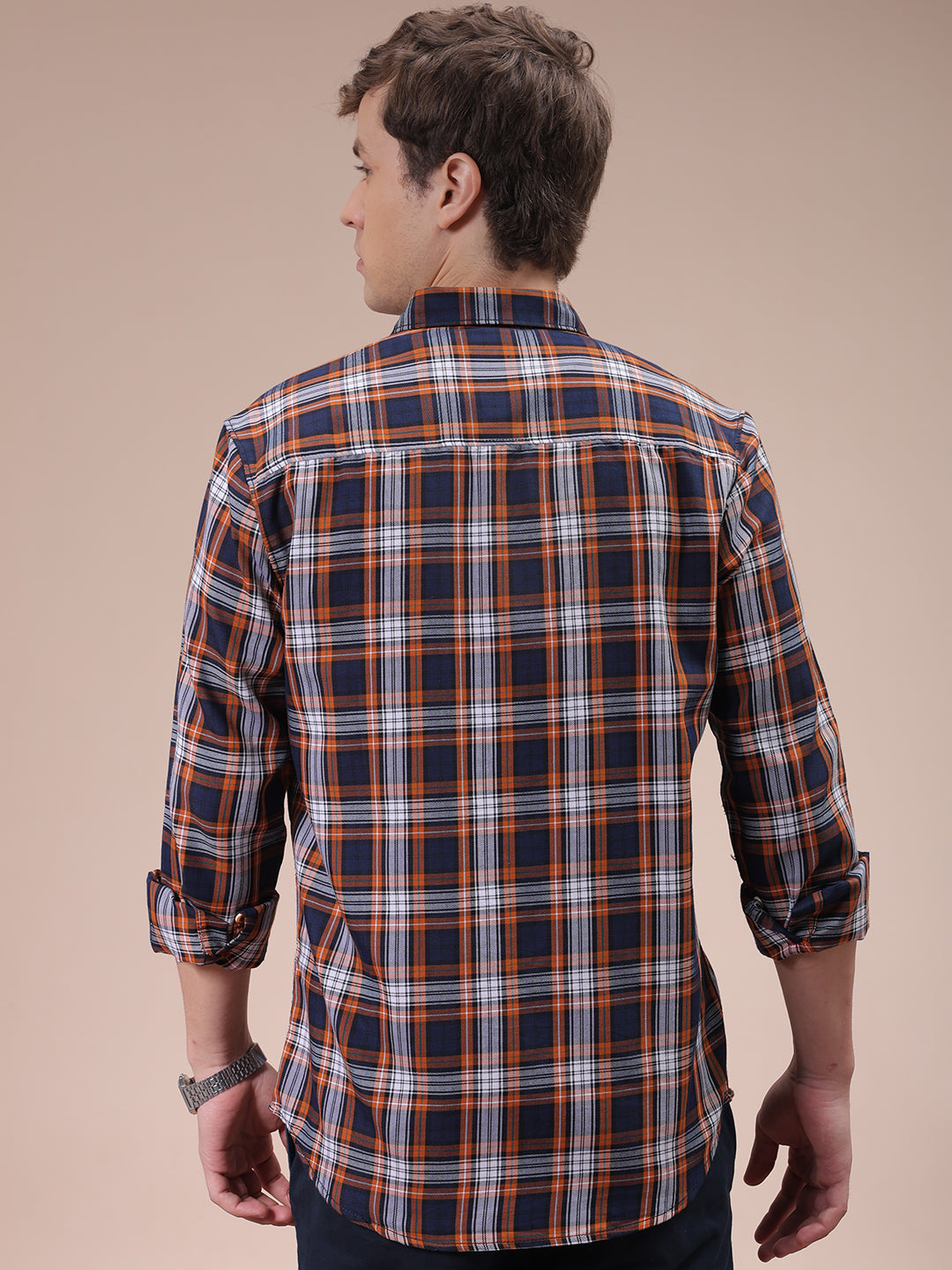 The Indian Garage Co Men's Mustard Slim Fit Checked Shirt - view 5