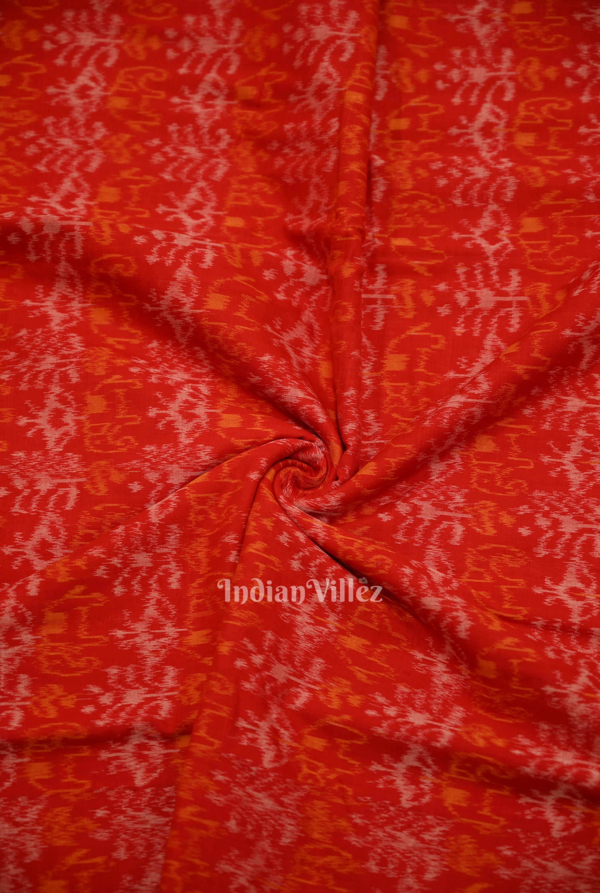 IndianVillèz Deep Red Tribal Theme Sambalpuri Ikat Cotton Fabric